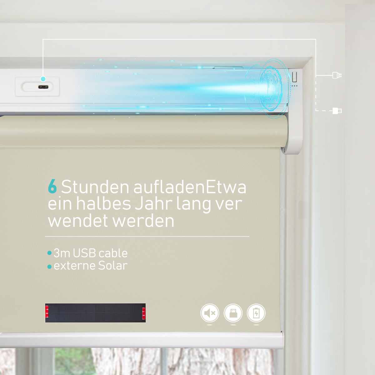 Elektrisches Akku-Rollo M130 nach Maß – lichtdurchlässig oder verdunkelnd