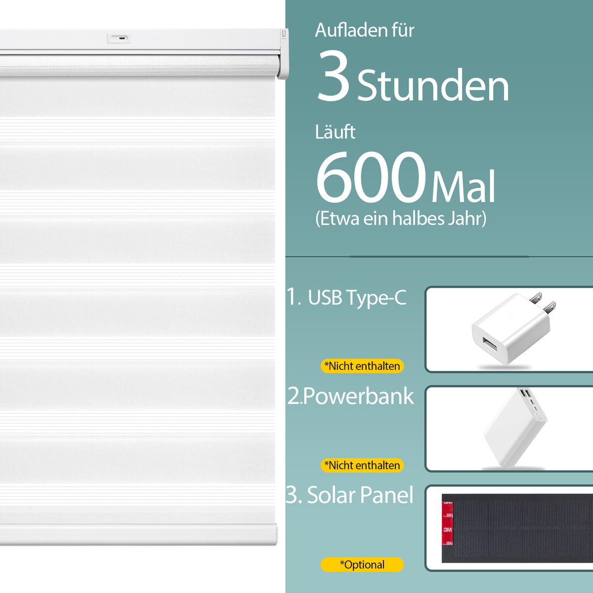 Elektrisches Zebra-Doppelrollo M132 nach Maß – lichtdurchlässig & mit Akku