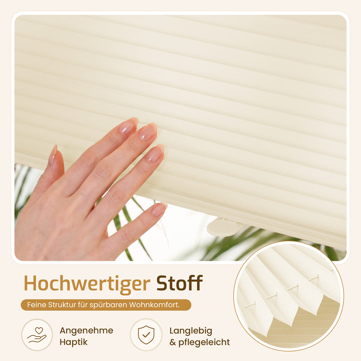 Lichtdurchlässiges Plissee Klemmfix ohne Bohren –Beige