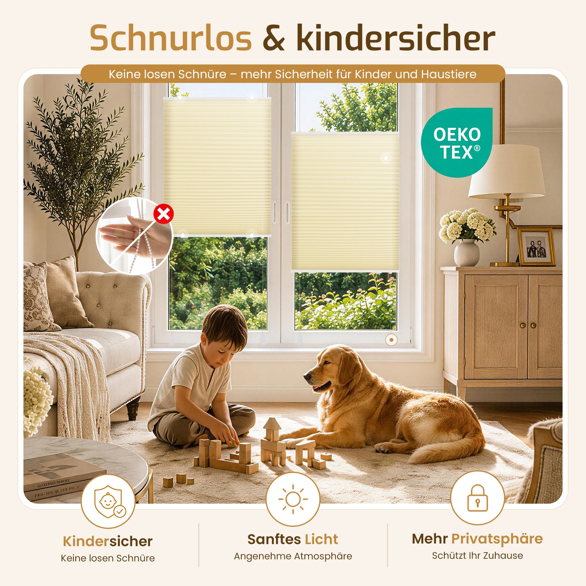 Lichtdurchlässiges Plissee Klemmfix ohne Bohren –Creme