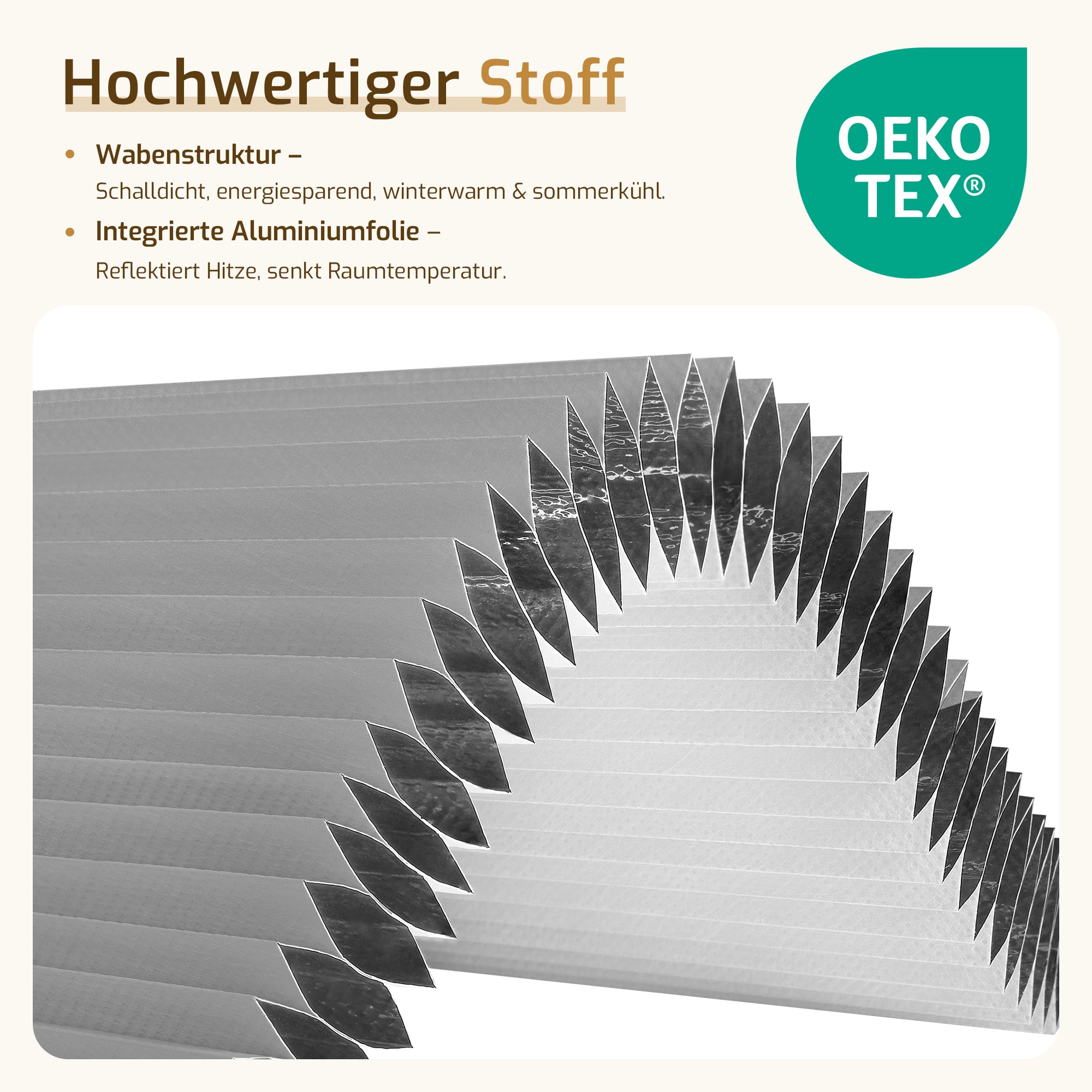 Verdunkelndes Wabenplissee Klemmfix ohne Bohren mit Thermo-Effekt – Weiß/Grau