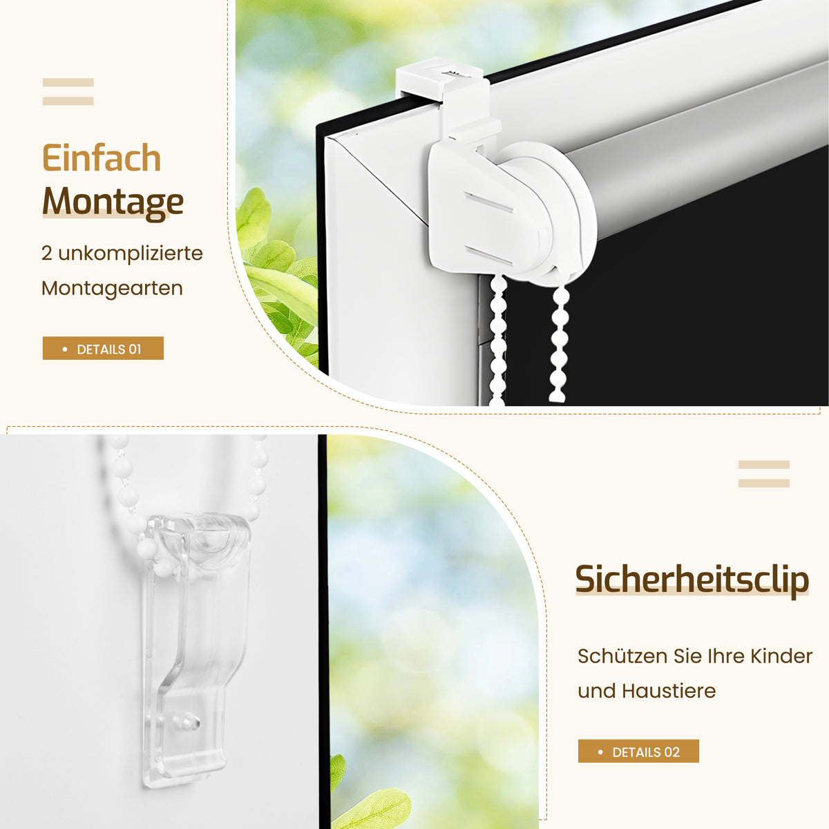 Verdunkelungsrollo Klemmfix ohne Bohren mit Thermo-Effekt – Schwarz