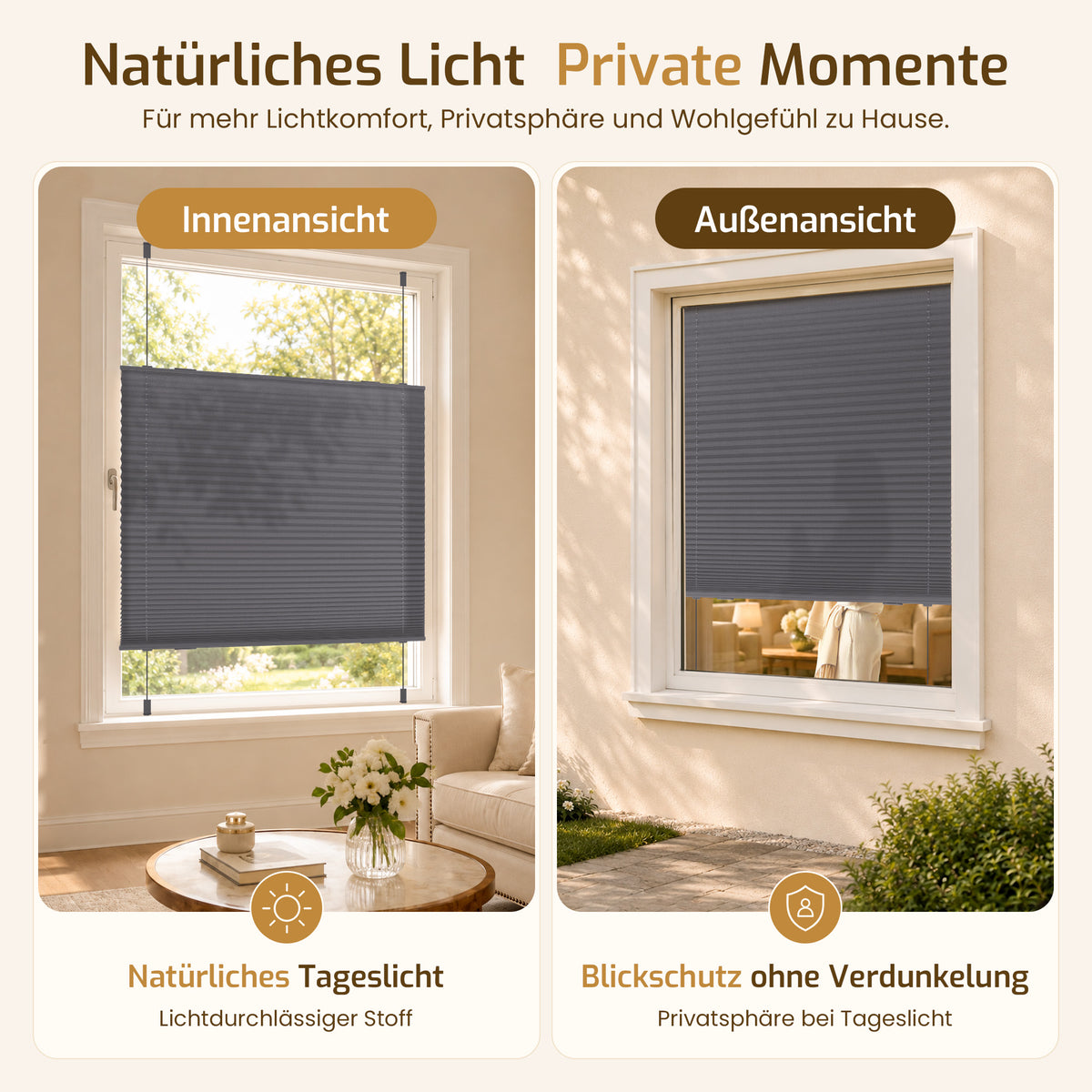 Lichtdurchlässiges Plissee Klemmfix ohne Bohren –Anthrazit