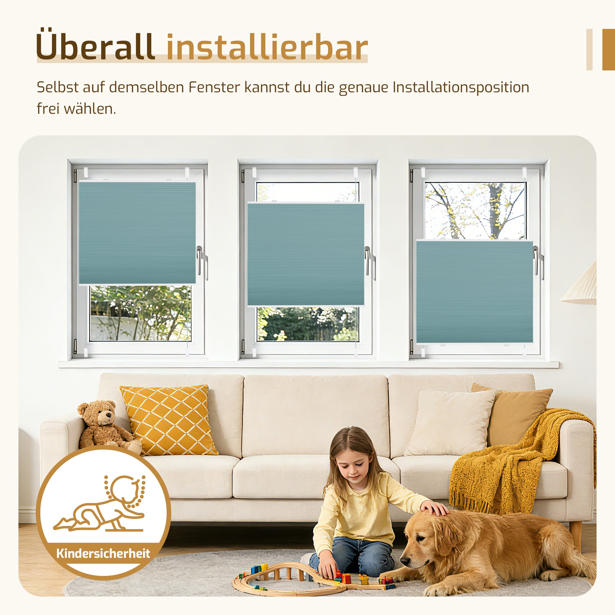 Verdunkelndes Wabenplissee Klemmfix ohne Bohren mit Thermo-Effekt –Weiß/Hellblau