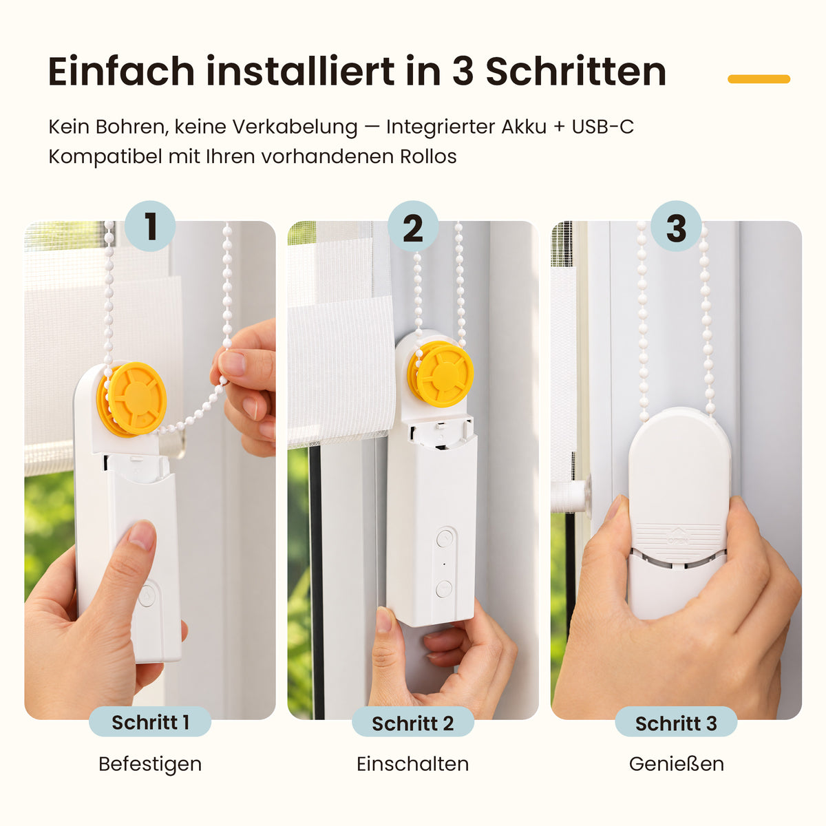 Grandekor Kettenmotor-Nachrüstset für Rollos – USB-C-Akku & RF-Steuerung– Nachrüstset