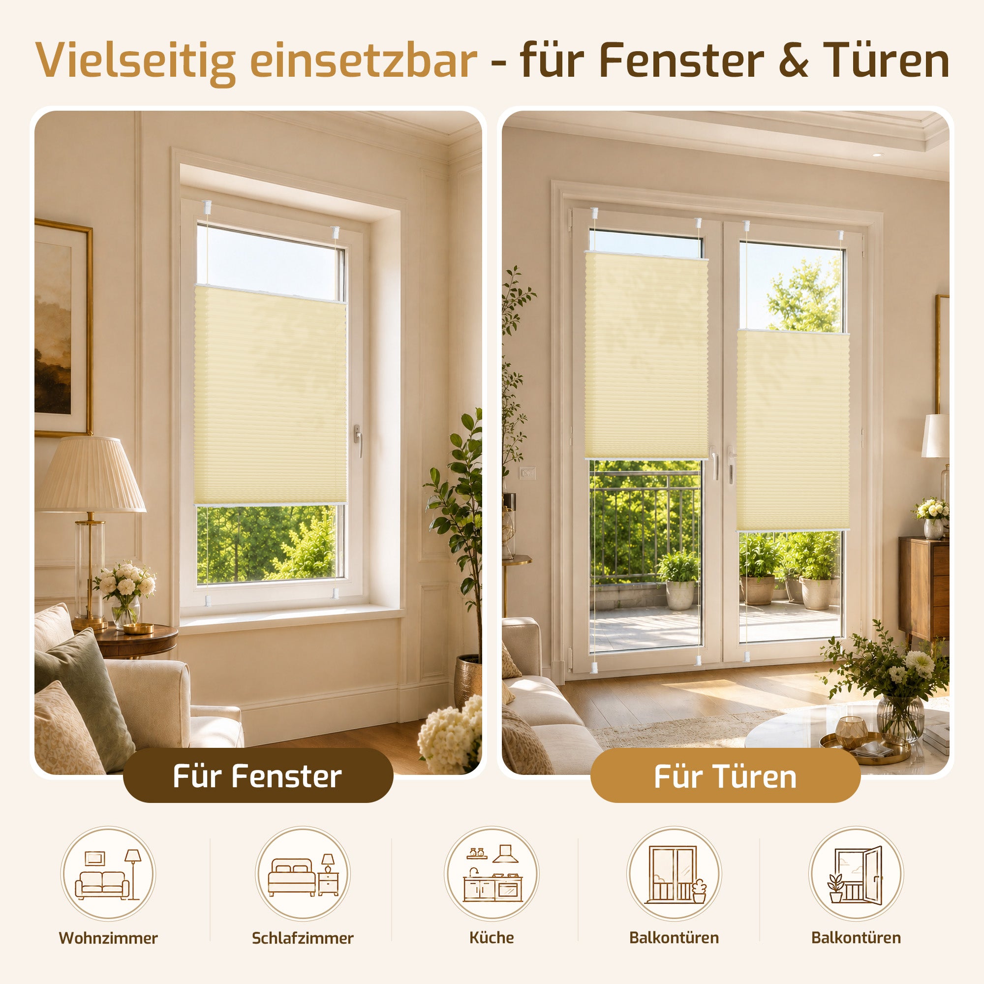 Lichtdurchlässiges Plissee Klemmfix ohne Bohren –Creme