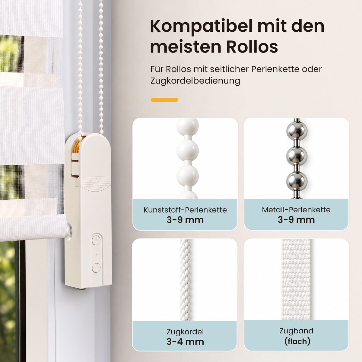 Grandekor Kettenmotor-Nachrüstset für Rollos – USB-C-Akku & RF-Steuerung– Nachrüstset