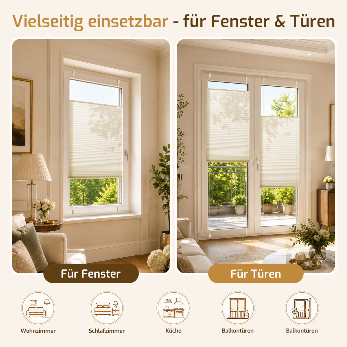 Lichtdurchlässiges Plissee Klemmfix ohne Bohren –Beige