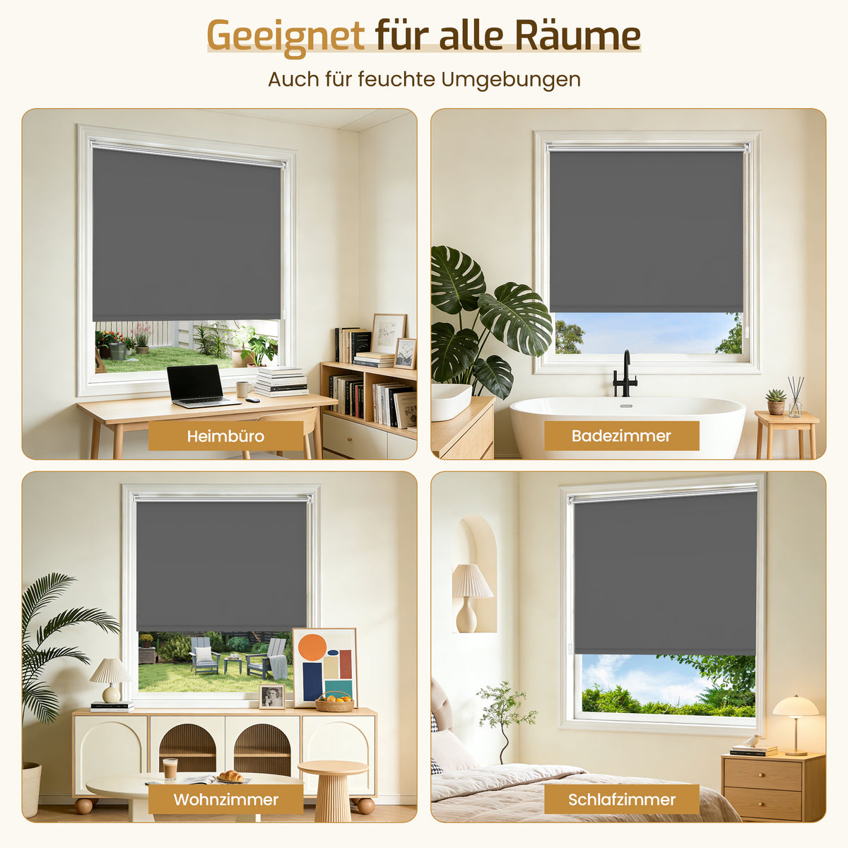 Verdunkelungsrollo Klemmfix ohne Bohren mit Thermo-Effekt –Dunkelgrau
