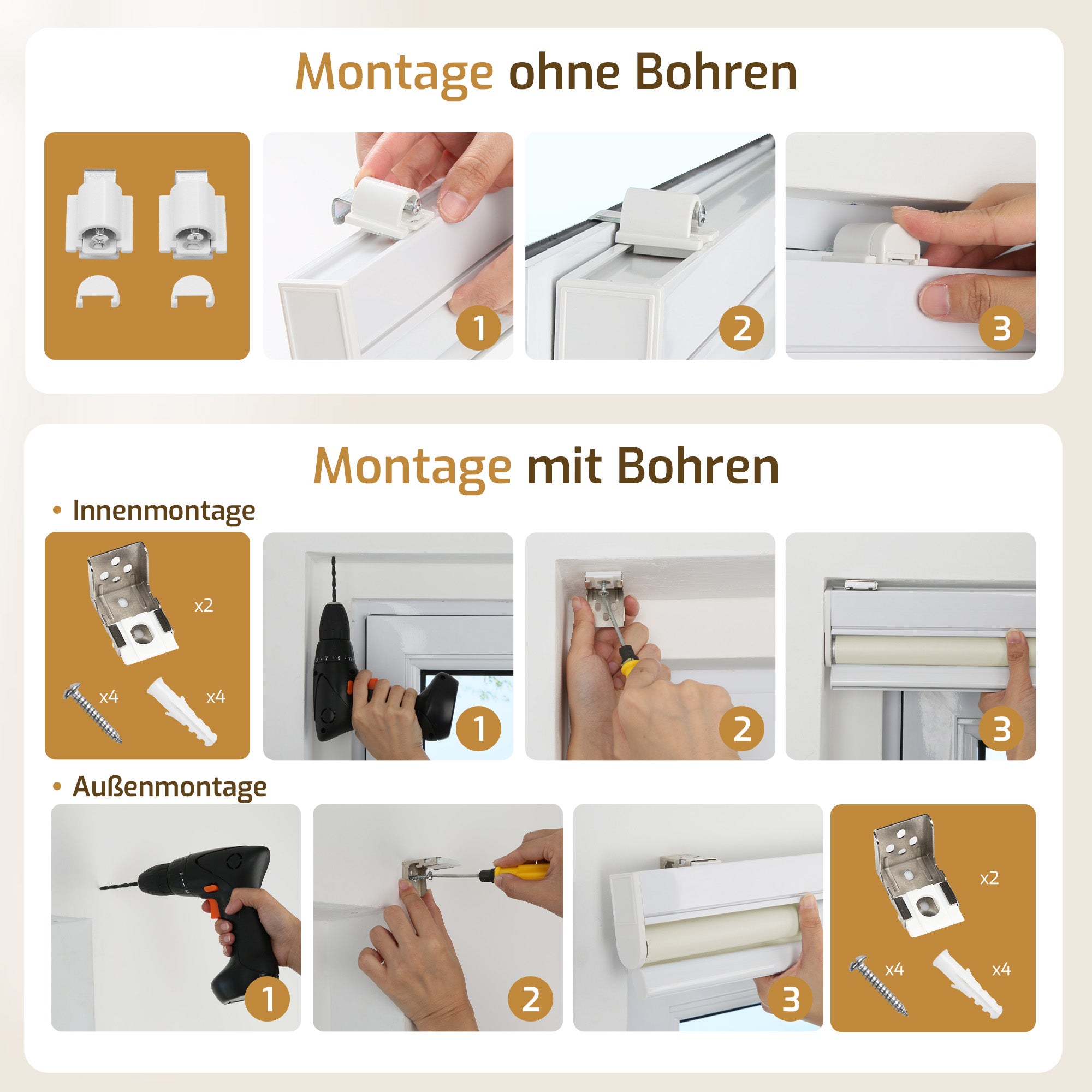 Elektrisches Verdunkelungsrollo M100 mit Batterie –Creme