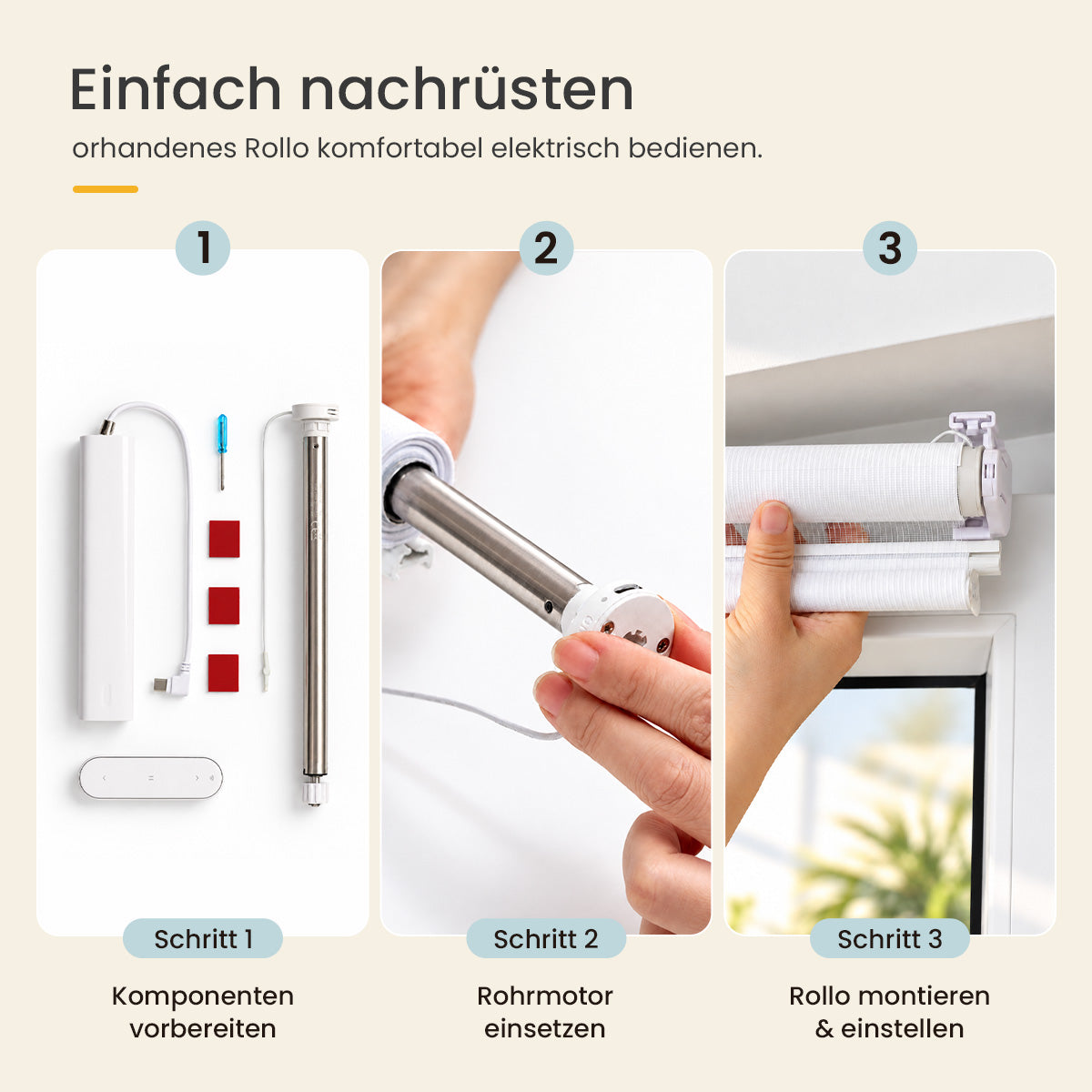 【Vorbestellung, Versand ab November】Grandekor 15-mm Funk-Rohrmotor-Nachrüstset für Rollos