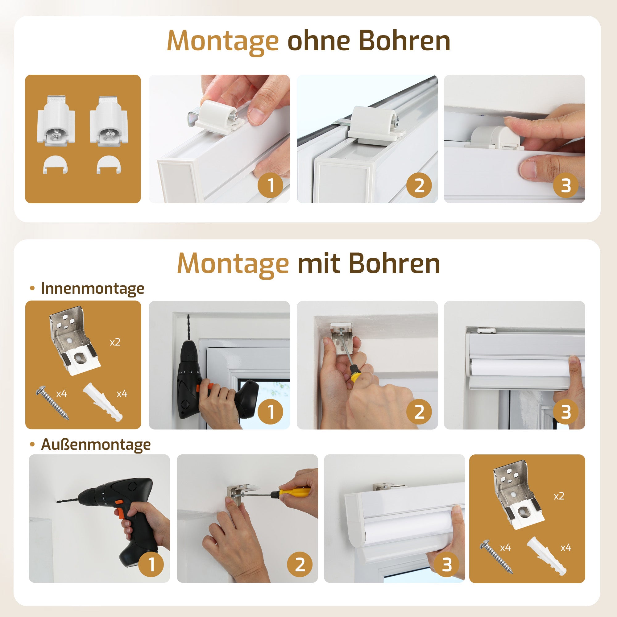 Elektrisches Verdunkelungsrollo M130 mit Akku – Klemmfix ohne Bohren