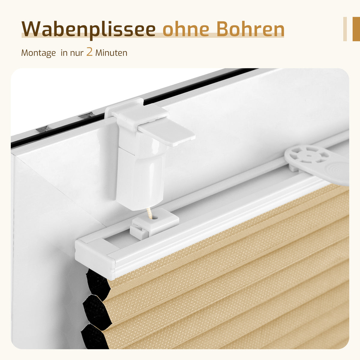 Verdunkelndes Wabenplissee Klemmfix ohne Bohren mit Thermo-Effekt –Weiß/Beige