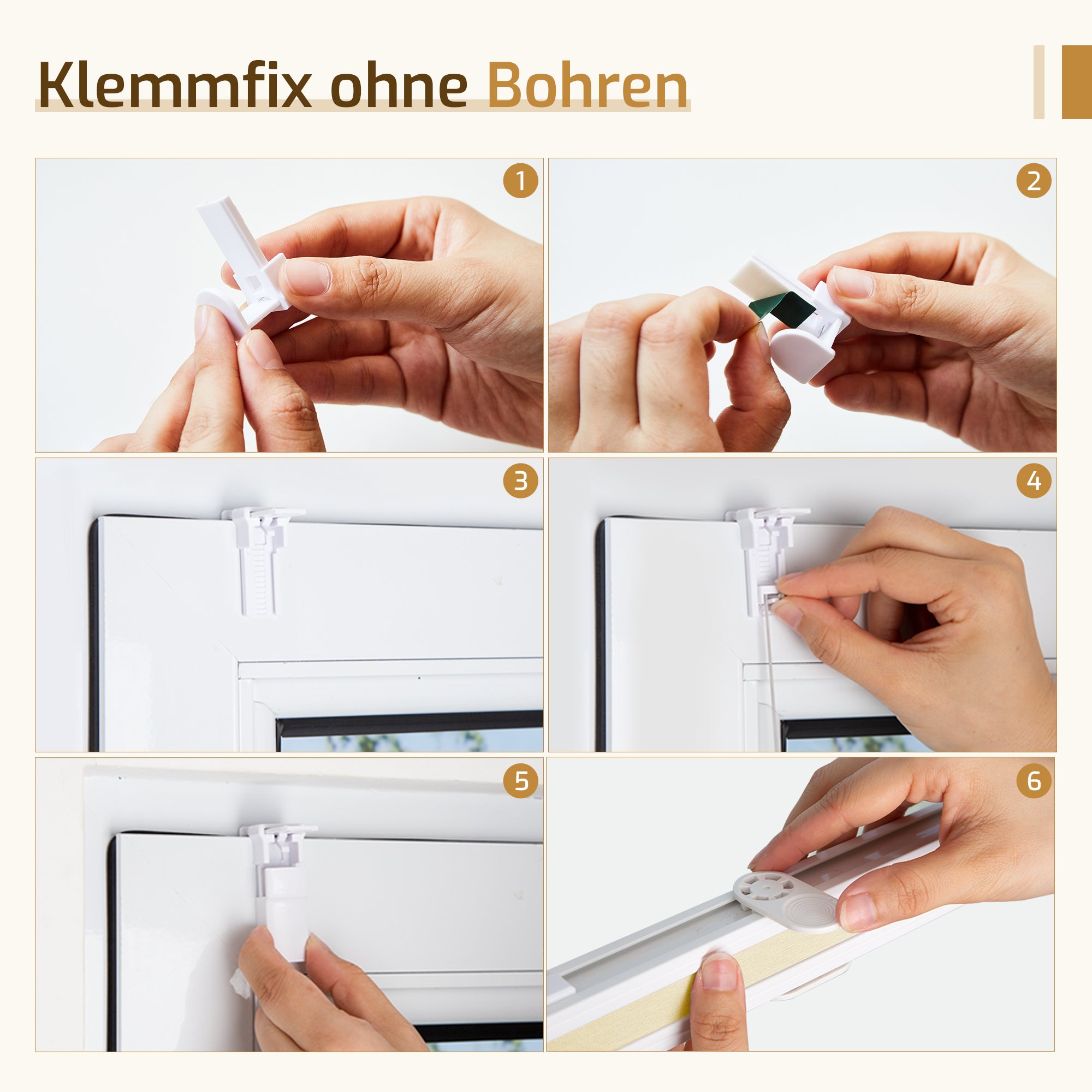 Lichtdurchlässiges Plissee Klemmfix ohne Bohren –Creme