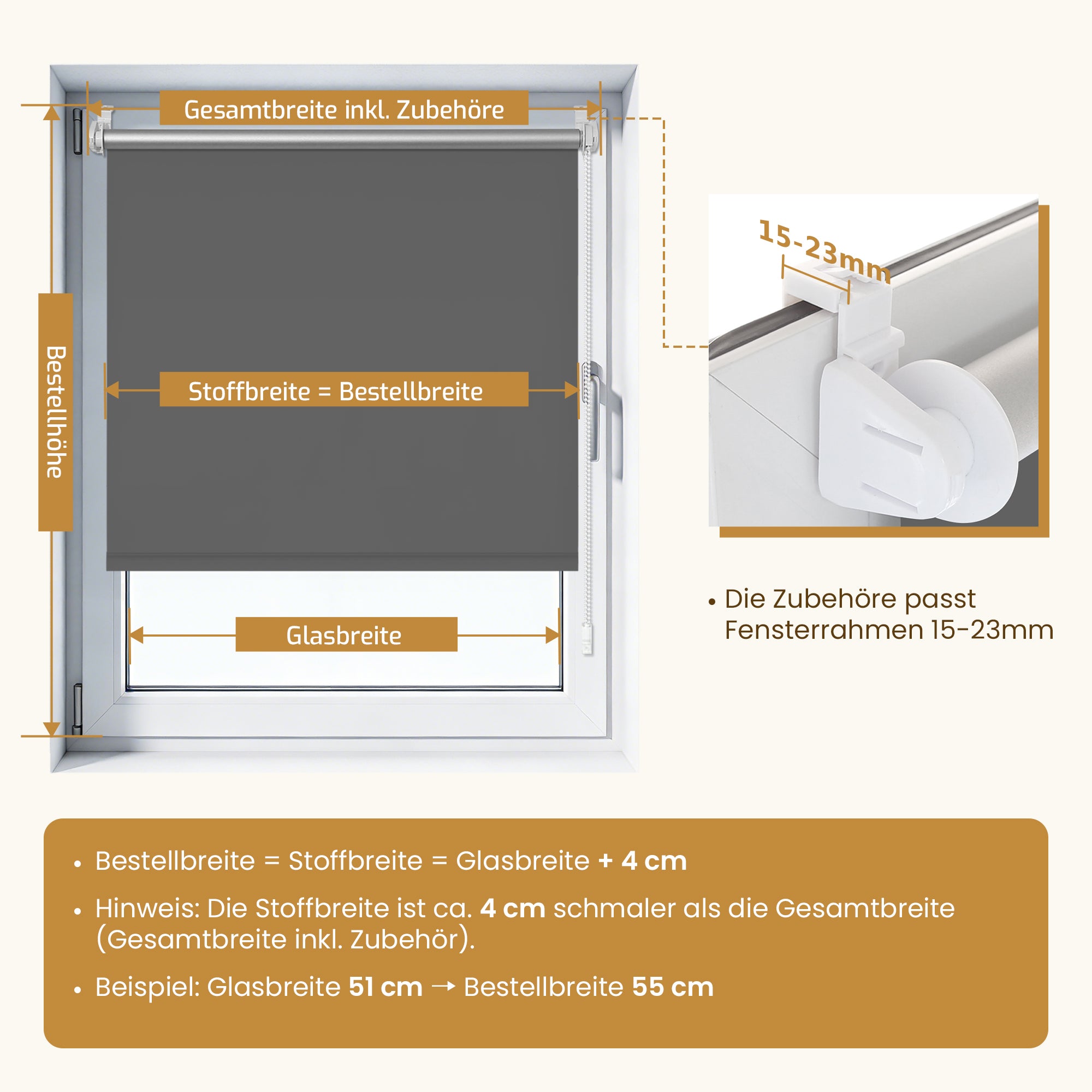 Verdunkelungsrollo Klemmfix ohne Bohren mit Thermo-Effekt –Dunkelgrau