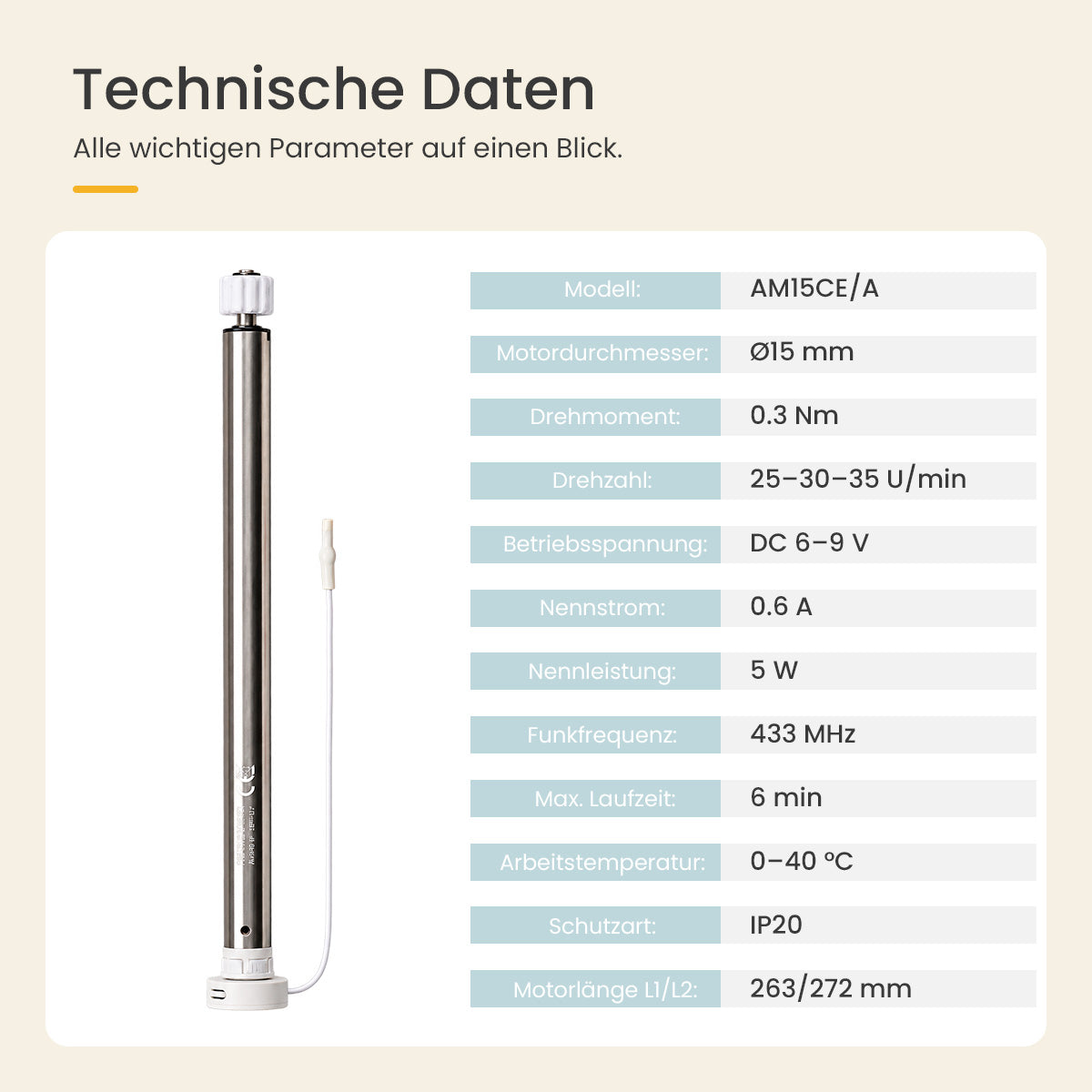 【Vorbestellung, Versand ab November】Grandekor 15-mm Funk-Rohrmotor-Nachrüstset für Rollos