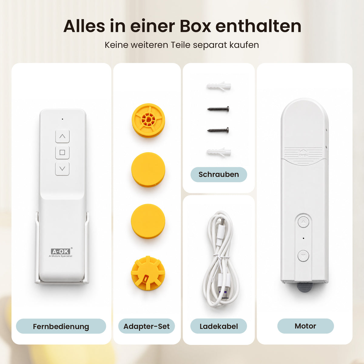 Grandekor Kettenmotor-Nachrüstset für Rollos – USB-C-Akku & RF-Steuerung– Nachrüstset