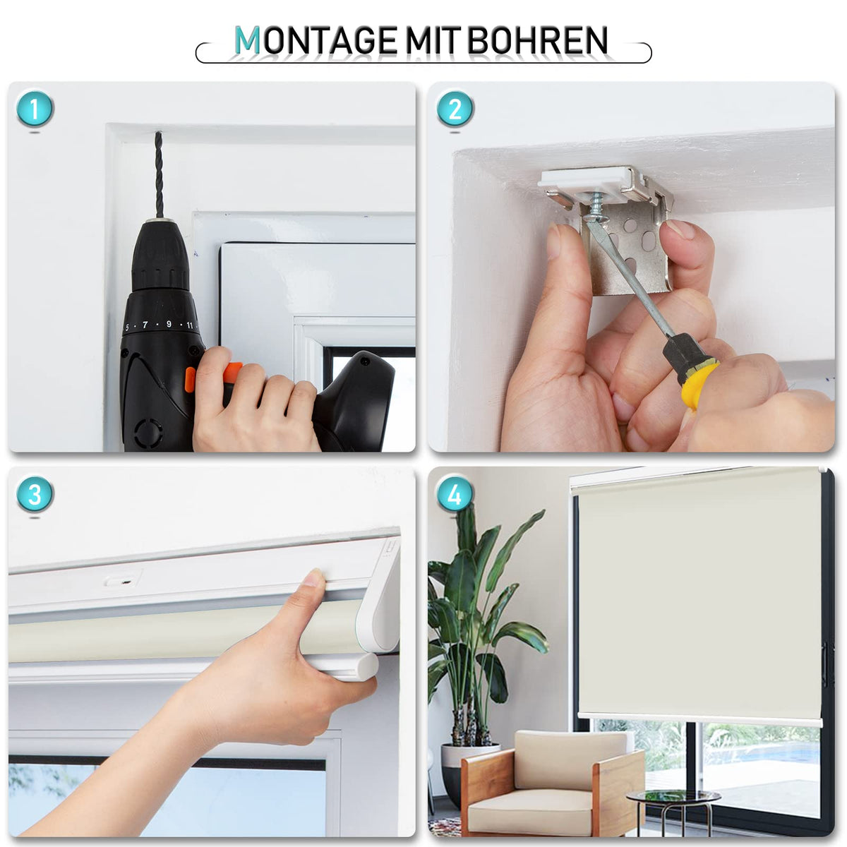 Elektrisches Akku-Rollo M130 nach Maß – lichtdurchlässig oder verdunkelnd