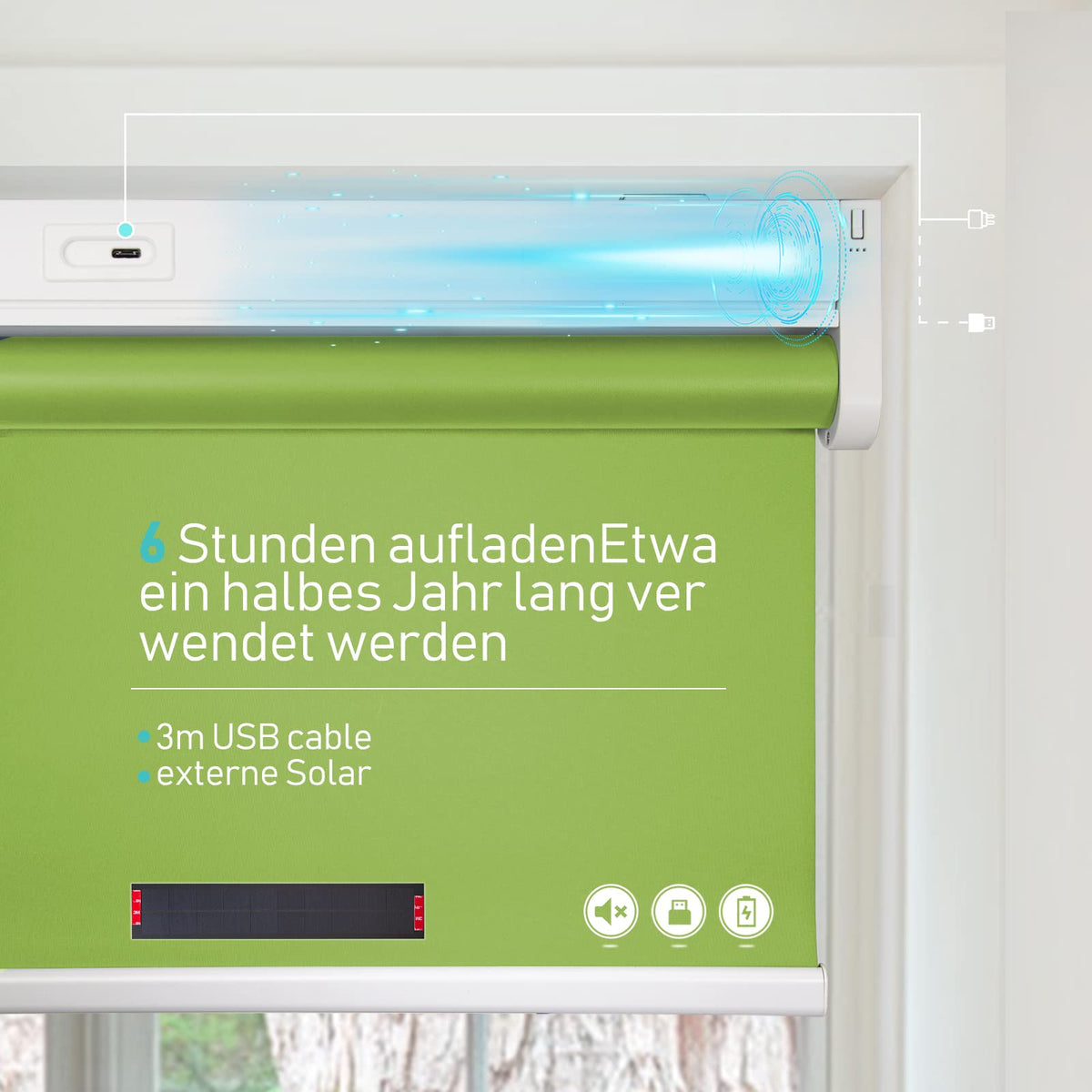Elektrisches Akku-Rollo M130 nach Maß – lichtdurchlässig oder verdunkelnd
