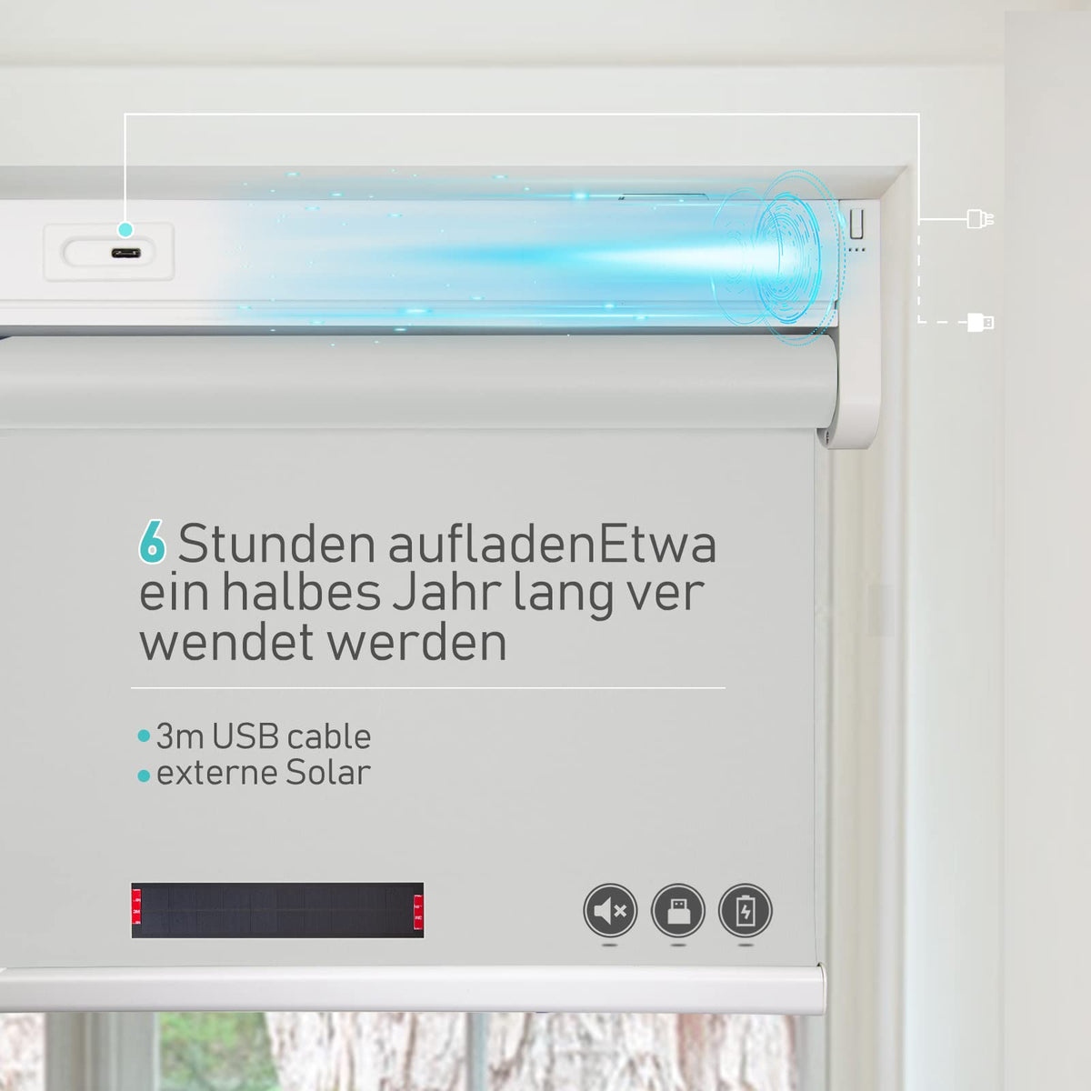 Elektrisches Akku-Rollo M130 nach Maß – lichtdurchlässig oder verdunkelnd