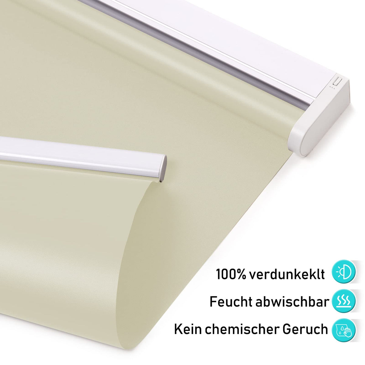 Elektrisches Akku-Rollo M130 nach Maß – lichtdurchlässig oder verdunkelnd
