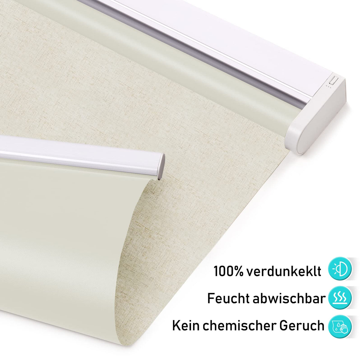 Elektrisches Akku-Rollo M130 nach Maß – lichtdurchlässig oder verdunkelnd