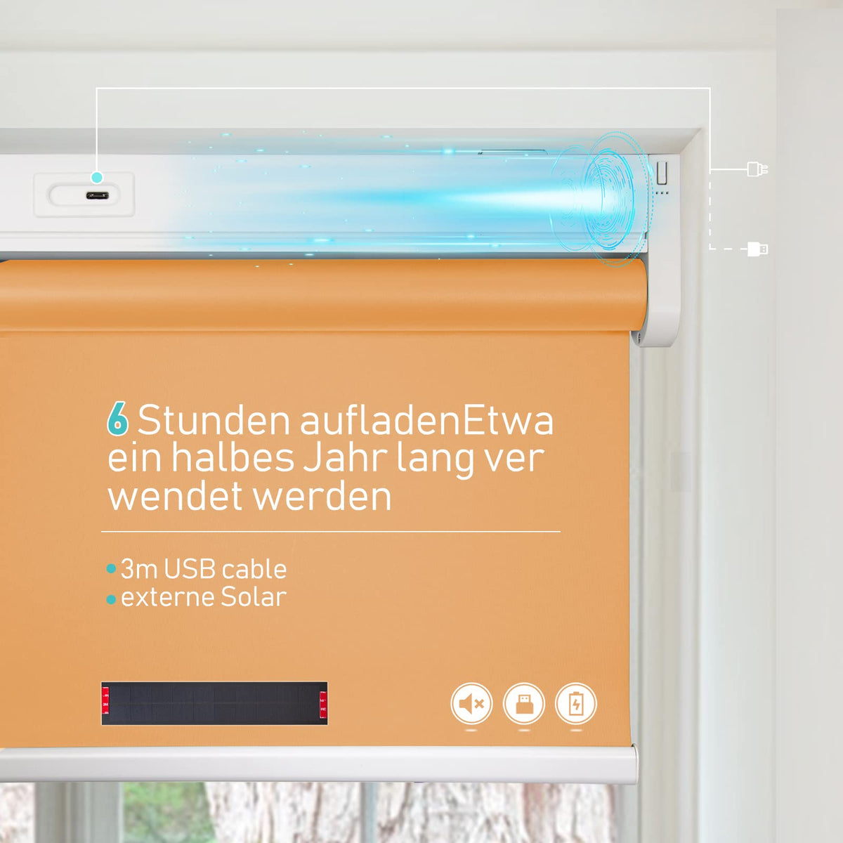 Elektrisches Akku-Rollo M130 nach Maß – lichtdurchlässig oder verdunkelnd