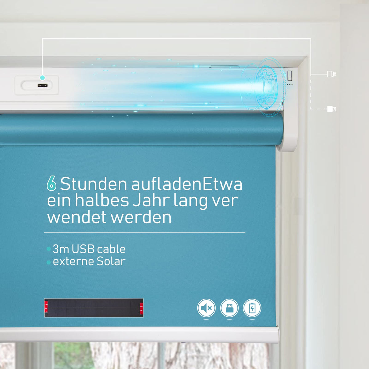 Elektrisches Akku-Rollo M130 nach Maß – lichtdurchlässig oder verdunkelnd