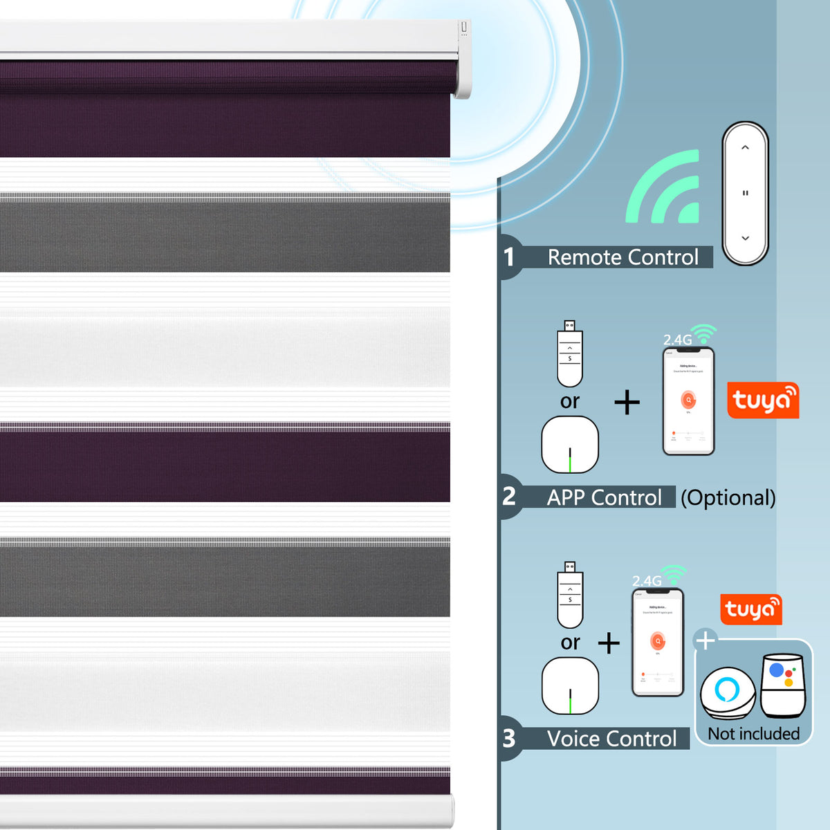 Elektrisches Zebra-Doppelrollo M132 nach Maß – lichtdurchlässig & mit Akku