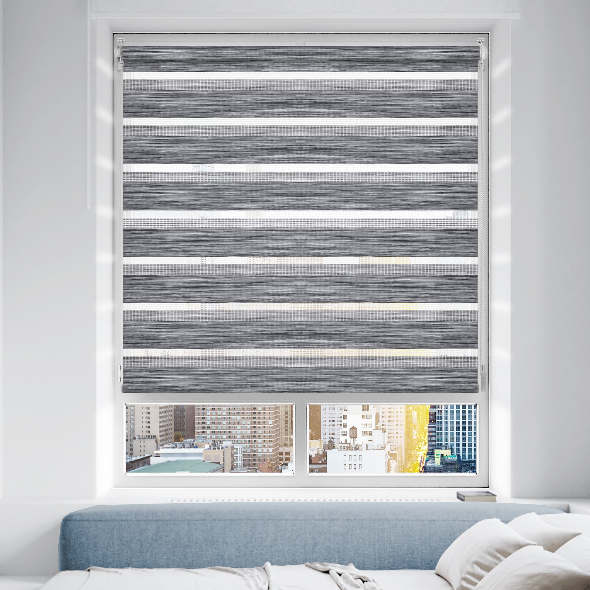 Doppelrollo Duo Rollo Klemmfix ohne Bohren Marmor Grau