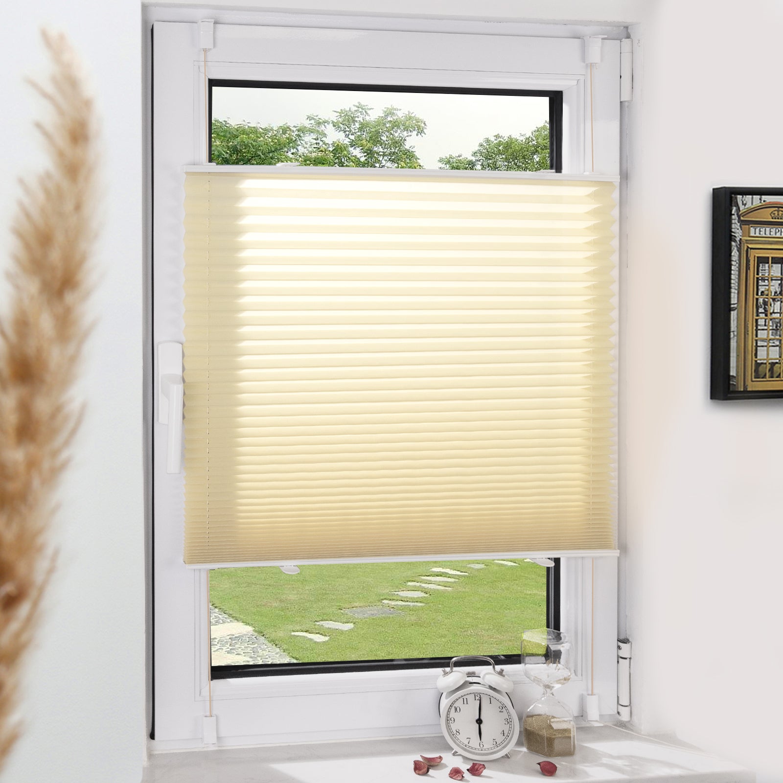 Lichtdurchlässiges Plissee Klemmfix ohne Bohren –Creme