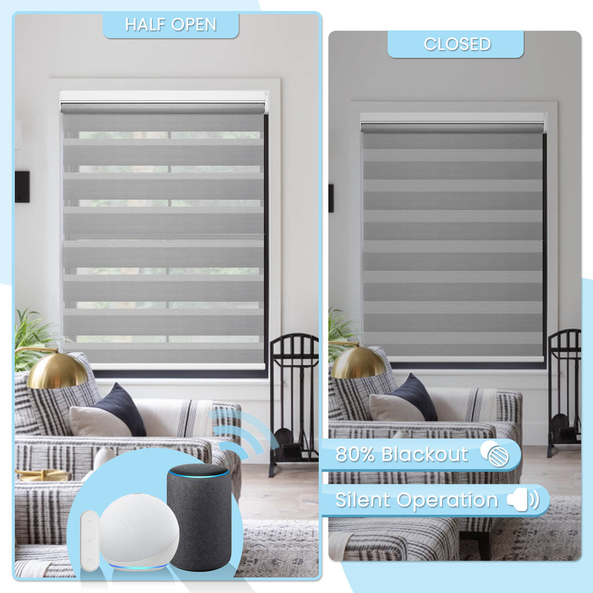 Elektrisches Zebra-Doppelrollo M132 nach Maß – lichtdurchlässig & mit Akku