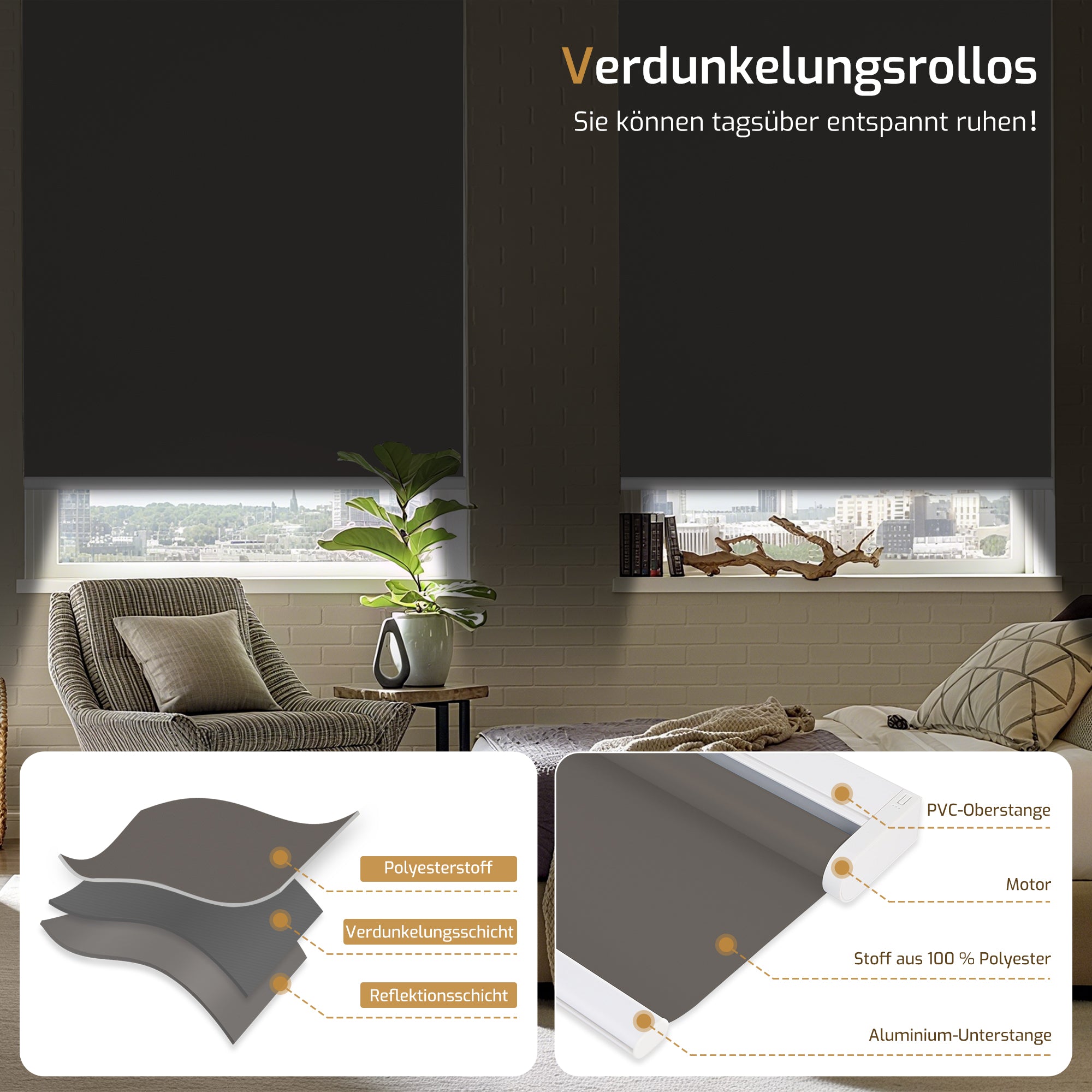 M100 Elektrisch | Verdunkelung | Batterie | Rollo | Dunkelgrau | Standardgröße