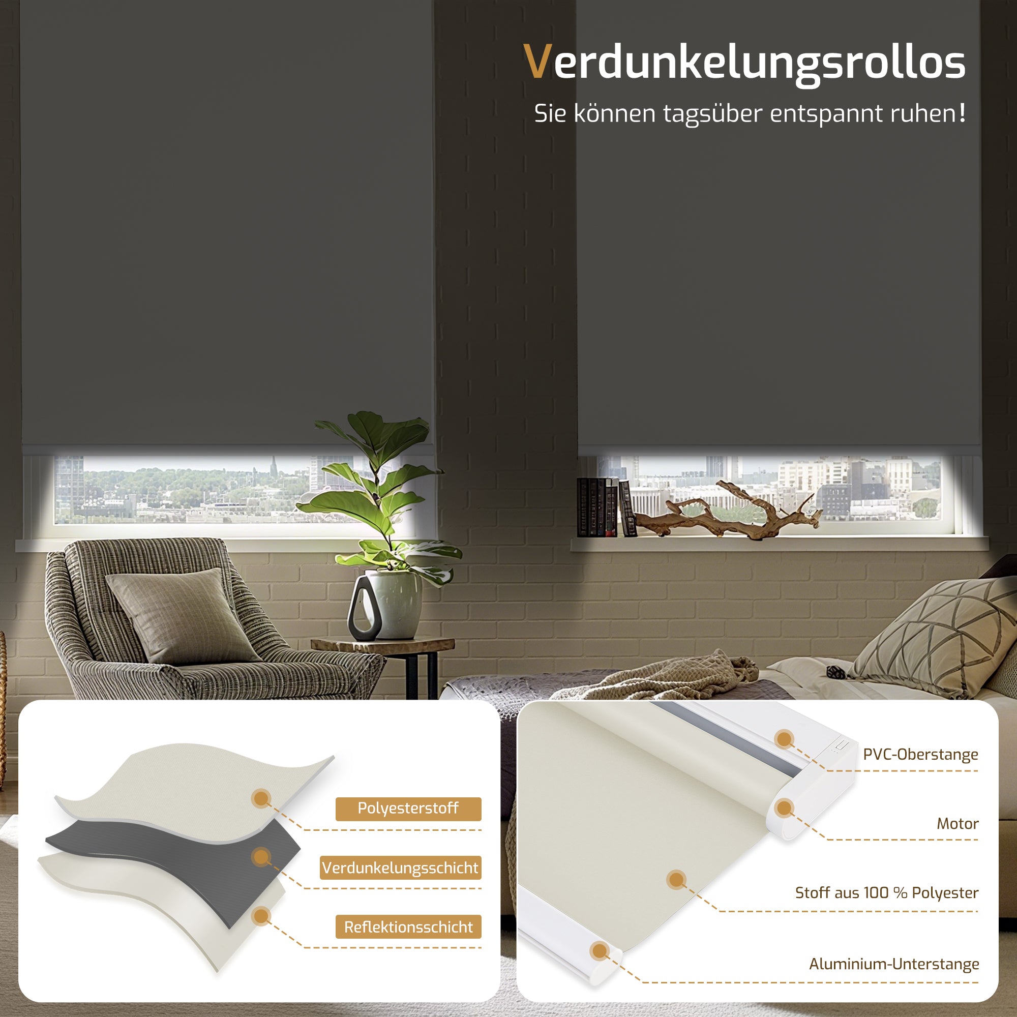 M100 Elektrisch | Verdunkelung | Batterie | Rollo | Creme | Standardgröße
