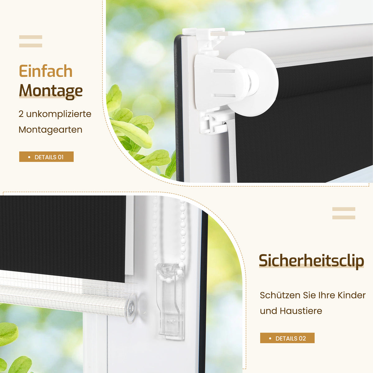Doppelrollo Klemmfix ohne Bohren – Schwarz/Weiß
