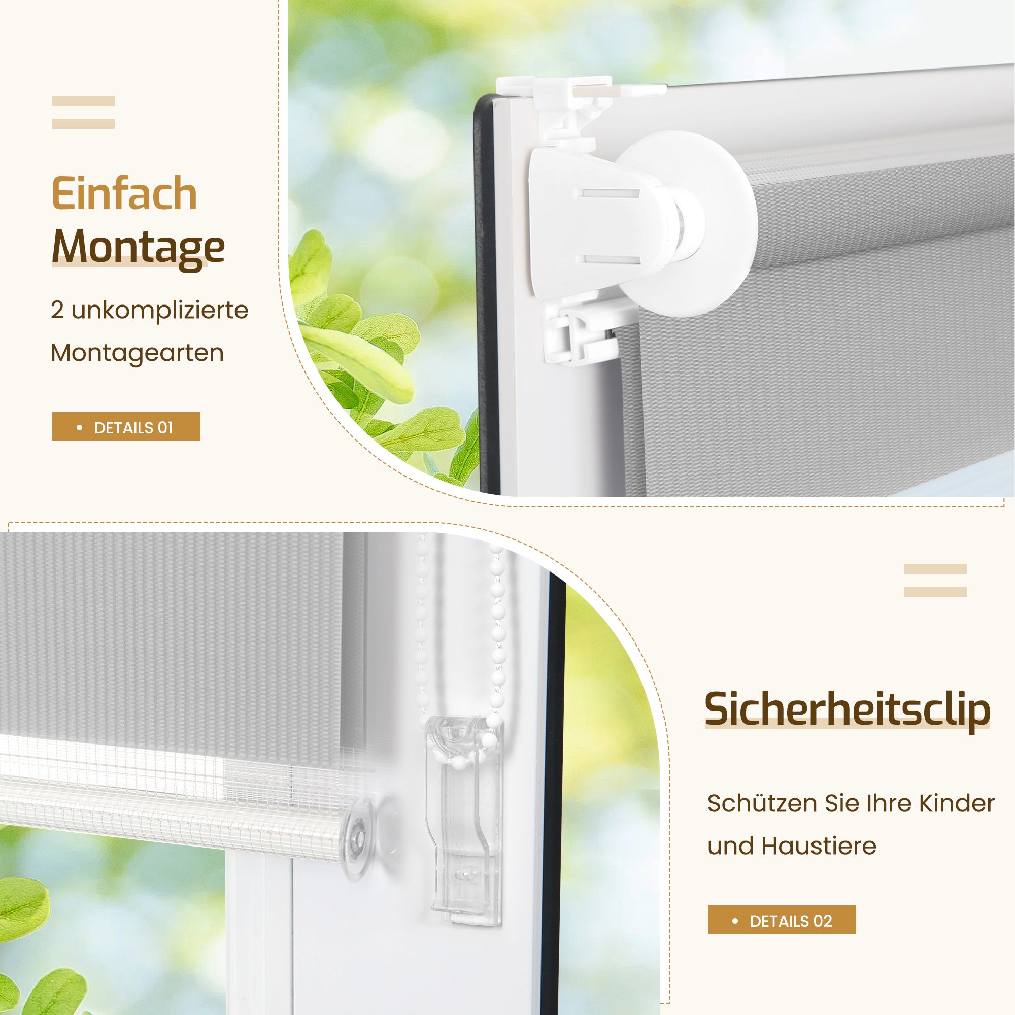 Doppelrollo Duo Rollo Klemmfix ohne Bohren Hellgrau