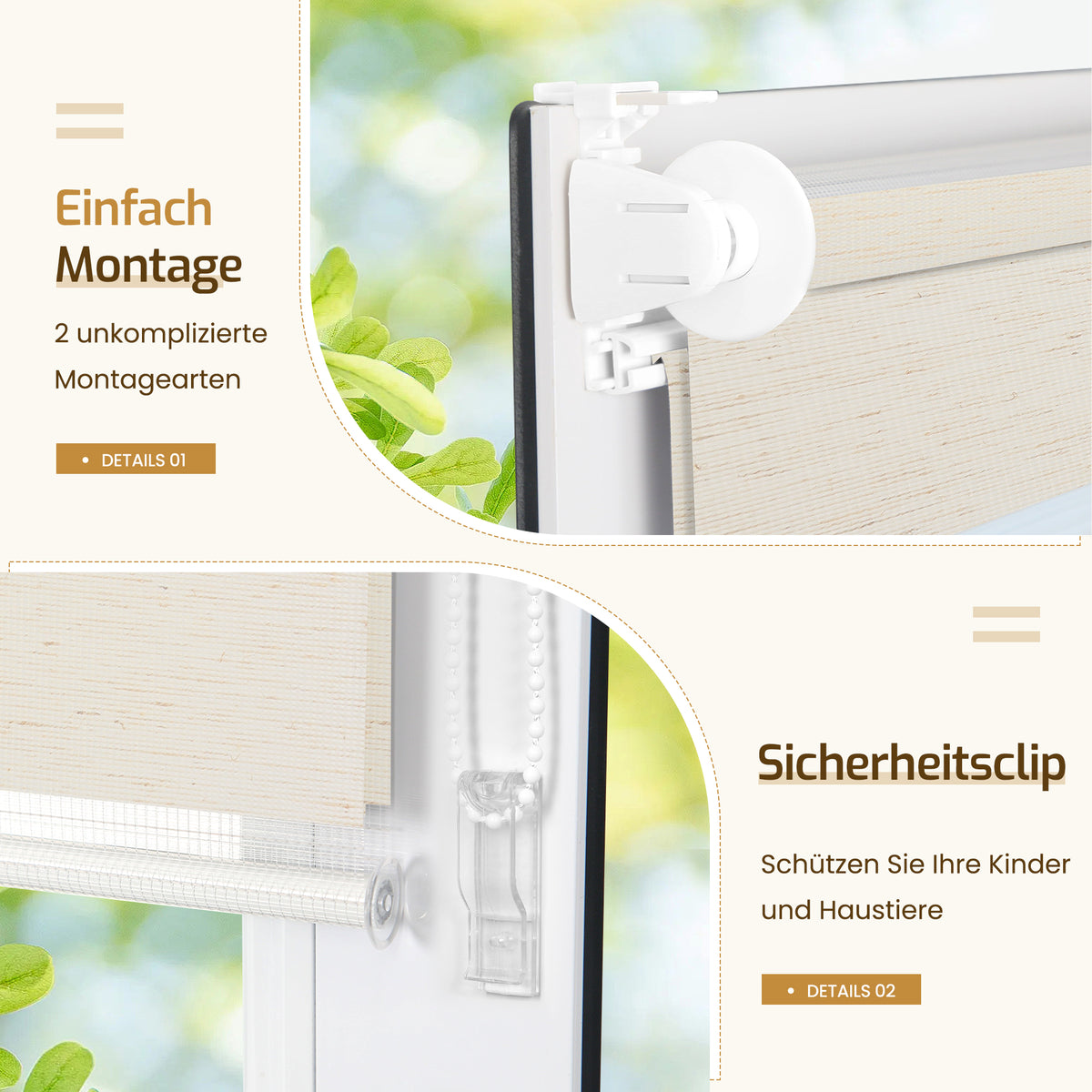 Doppelrollo Duo Rollo Klemmfix ohne Bohren Leinen