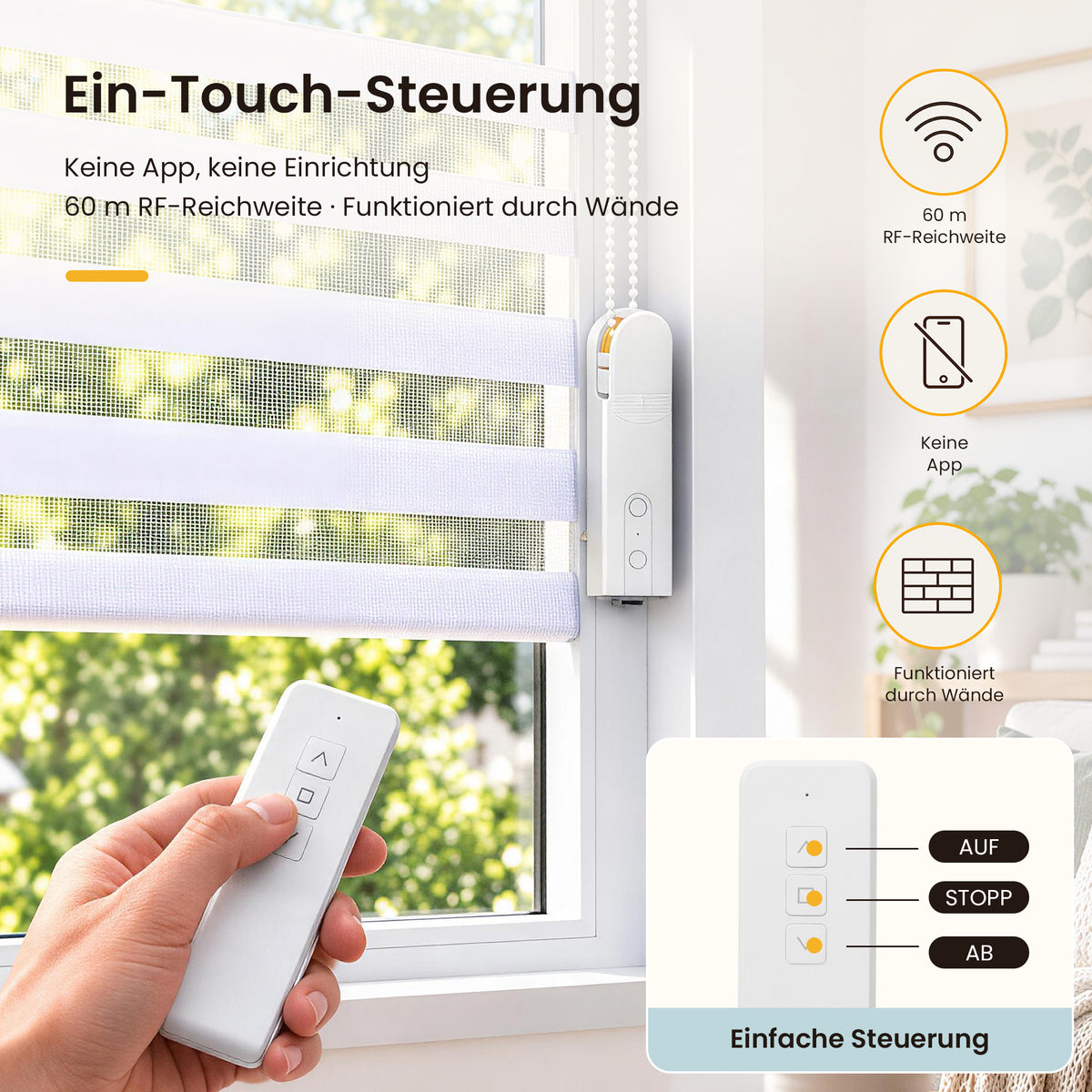 Grandekor Kettenmotor-Nachrüstset für Rollos – USB-C-Akku & RF-Steuerung– Nachrüstset