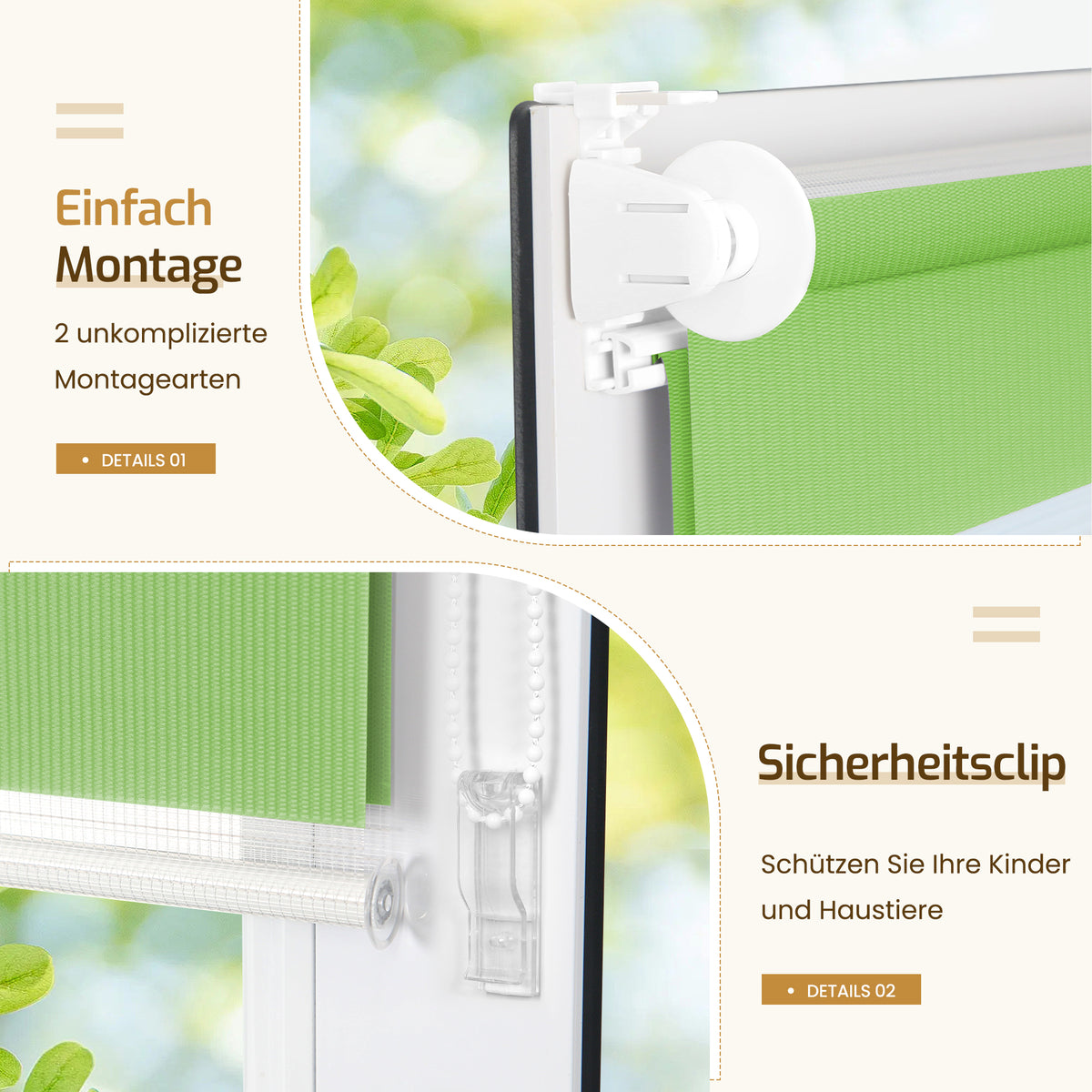 Doppelrollo Duo Rollo Klemmfix ohne Bohren Grün