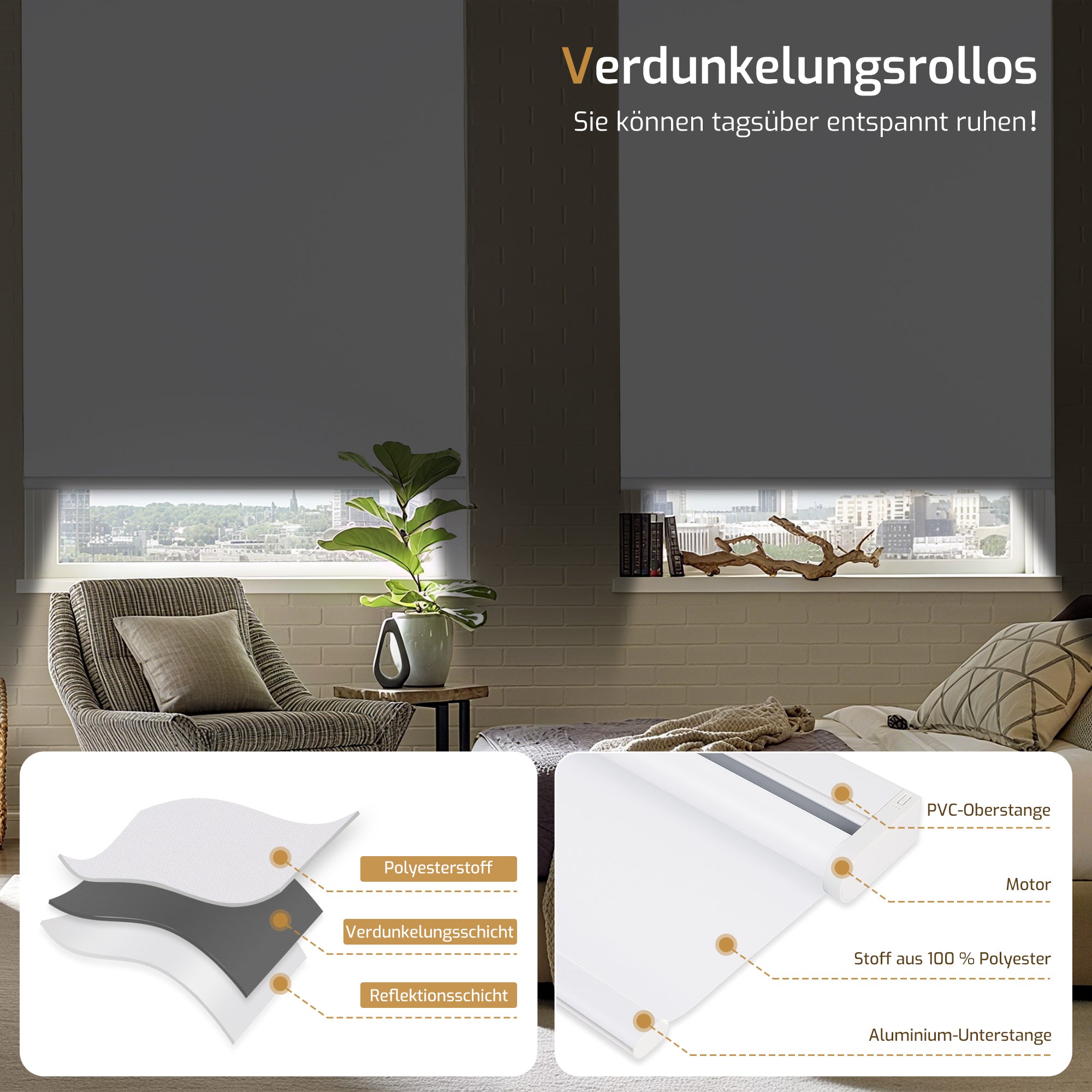 Elektrisches Verdunkelungsrollo M100 mit Batterie – Weiß