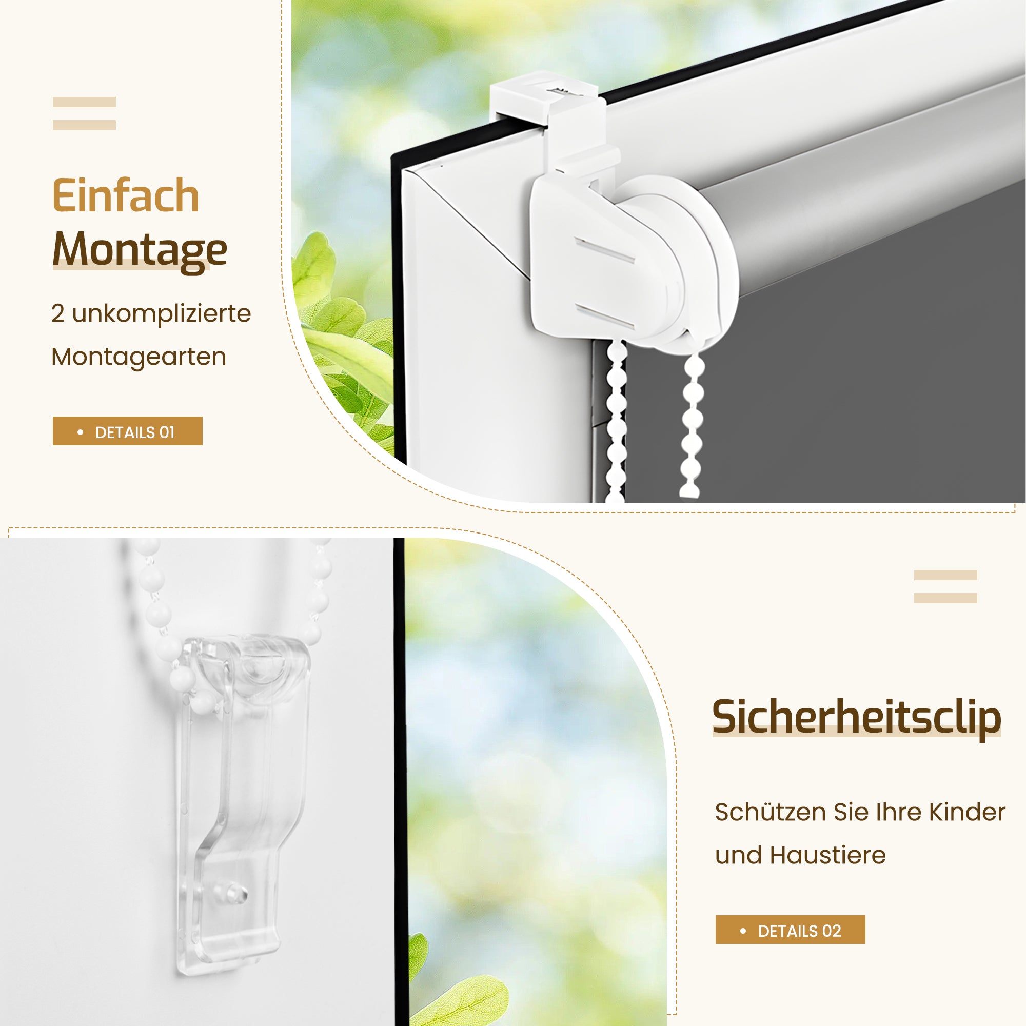 Verdunkelungsrollo Klemmfix ohne Bohren mit Thermo-Effekt –Dunkelgrau