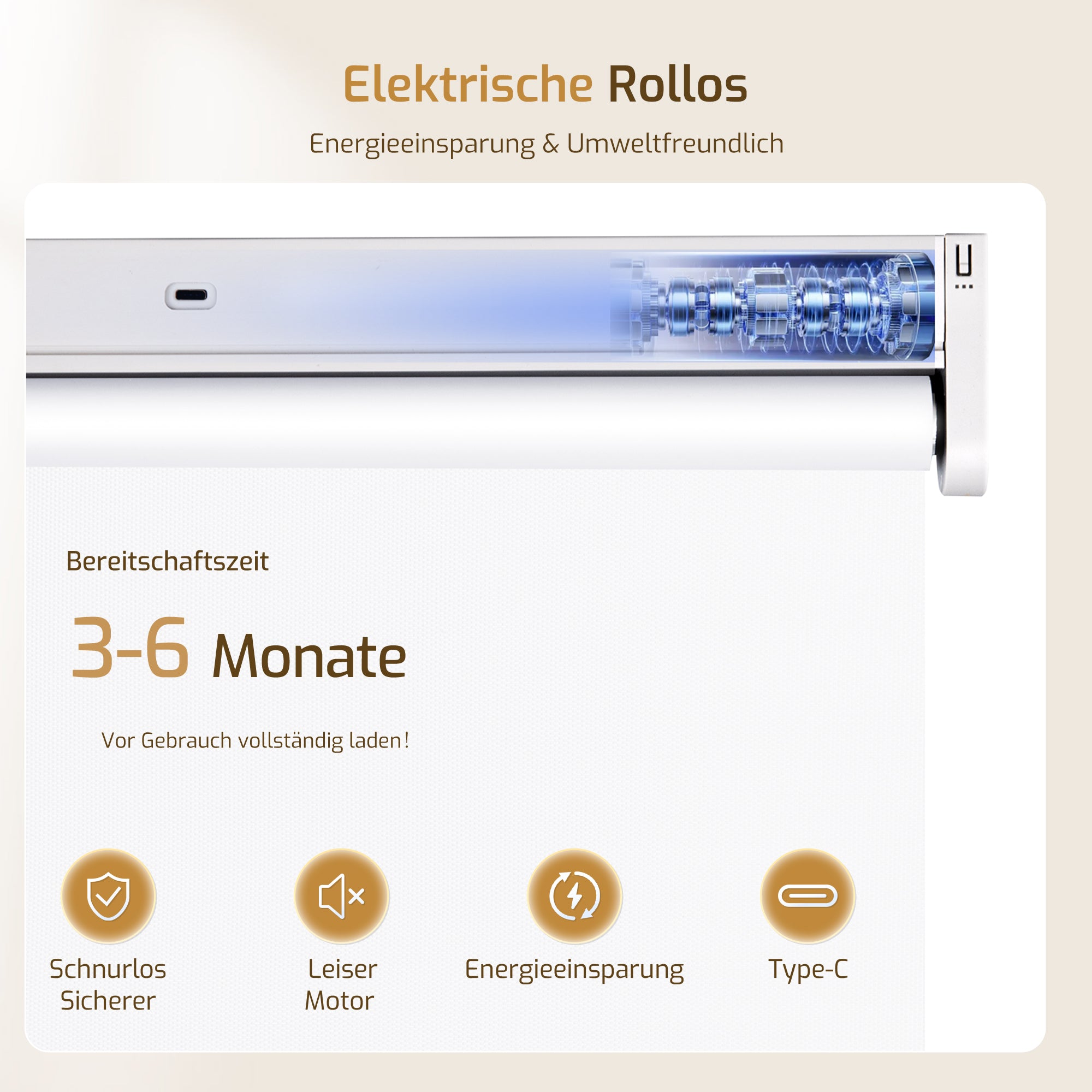 Elektrisches Verdunkelungsrollo M130 mit Akku – Klemmfix ohne Bohren
