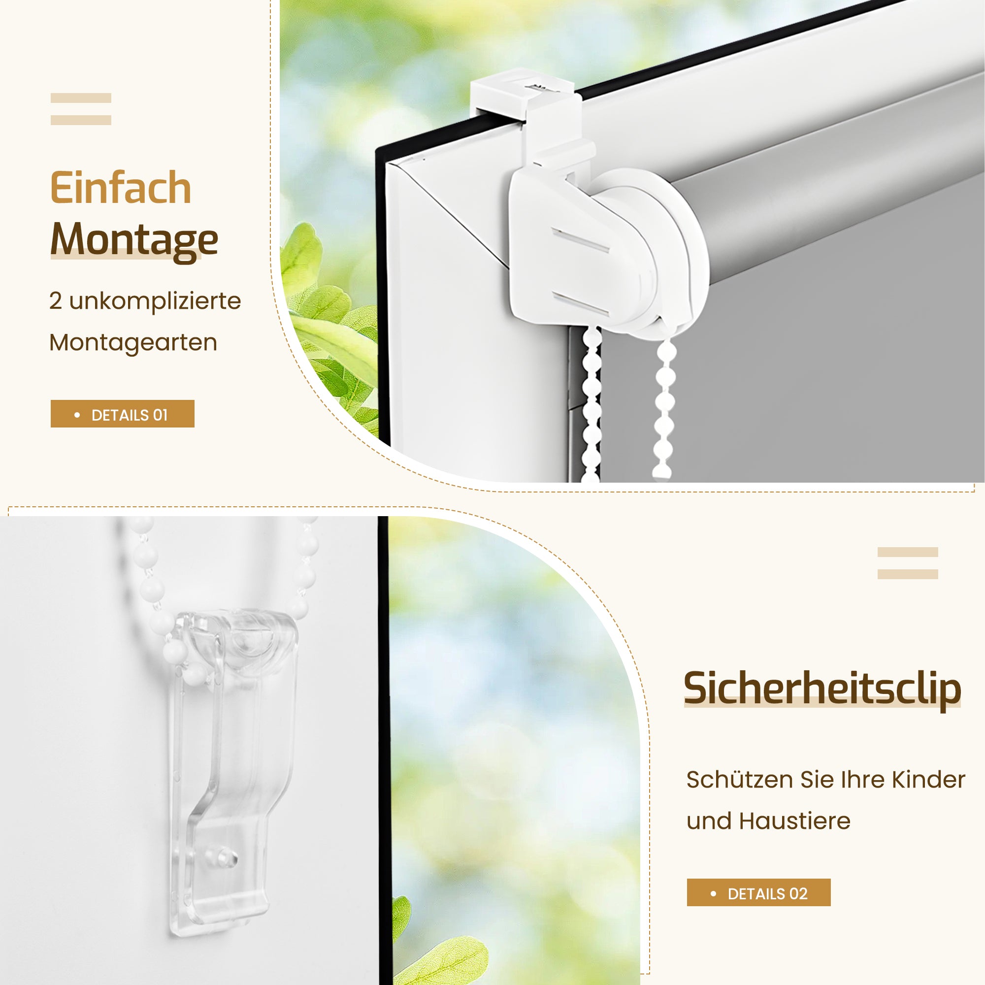 Verdunkelungsrollo Klemmfix ohne Bohren mit Thermo-Effekt –Hellgrau