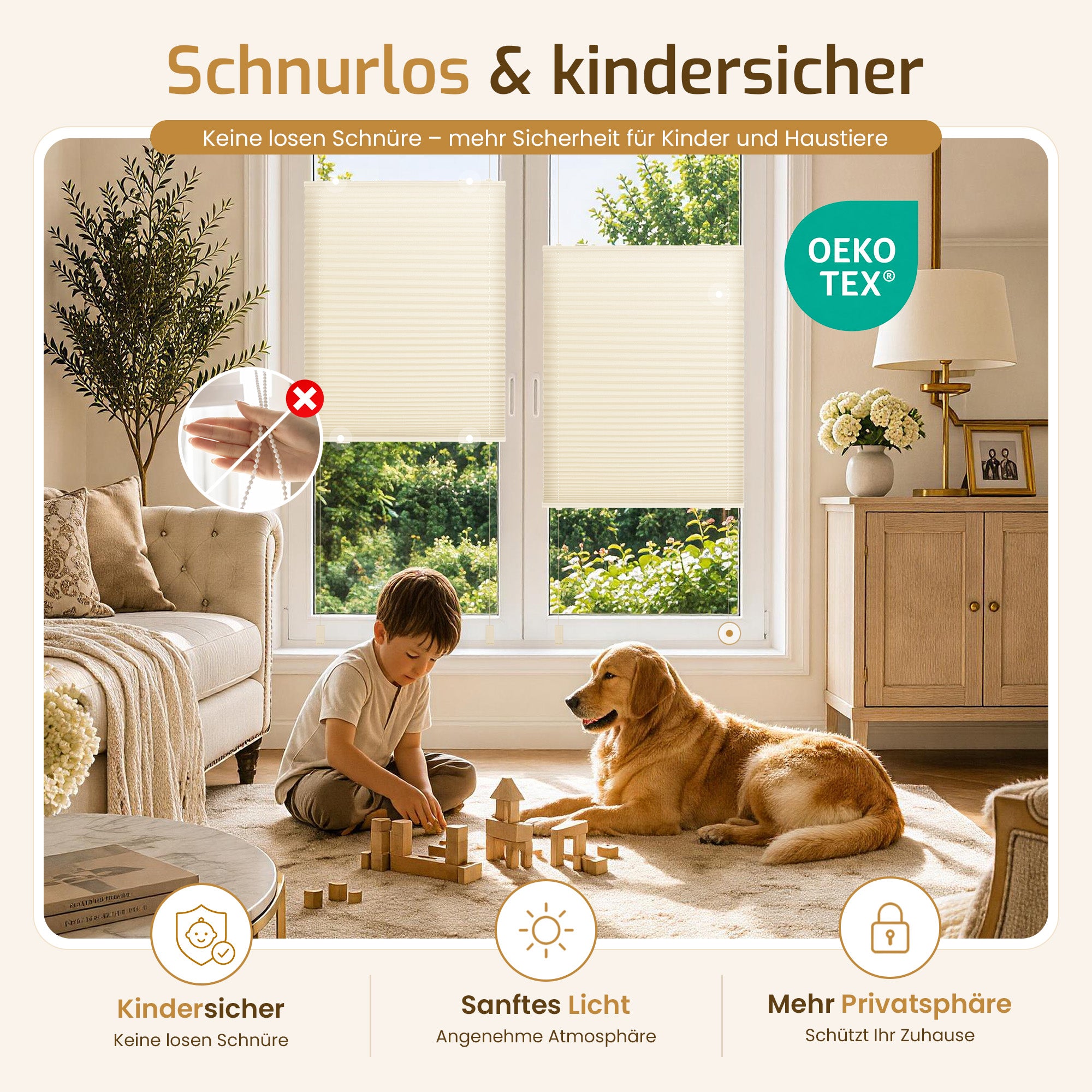 Lichtdurchlässiges Plissee Klemmfix ohne Bohren –Beige