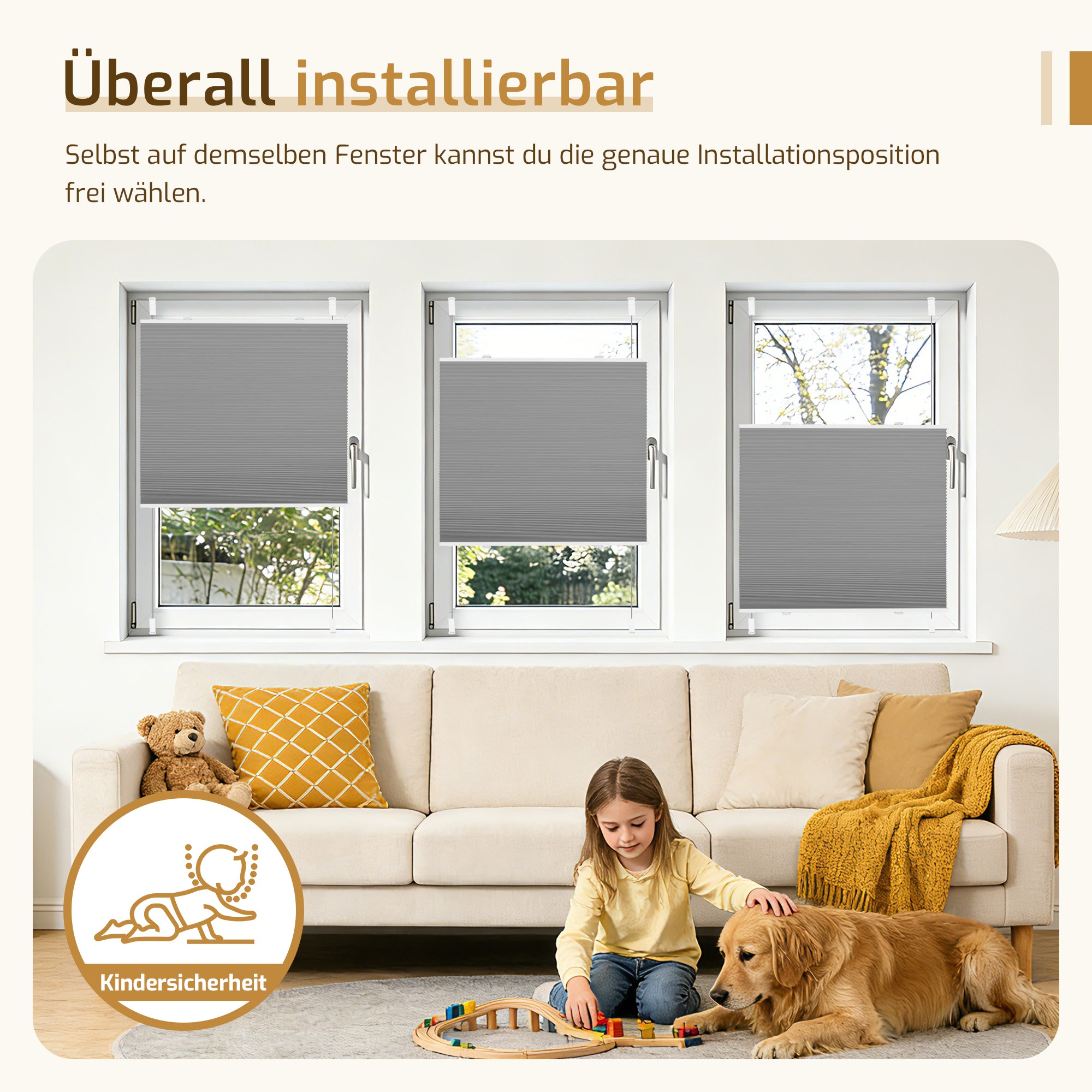 Verdunkelndes Wabenplissee Klemmfix ohne Bohren mit Thermo-Effekt – Weiß/Grau
