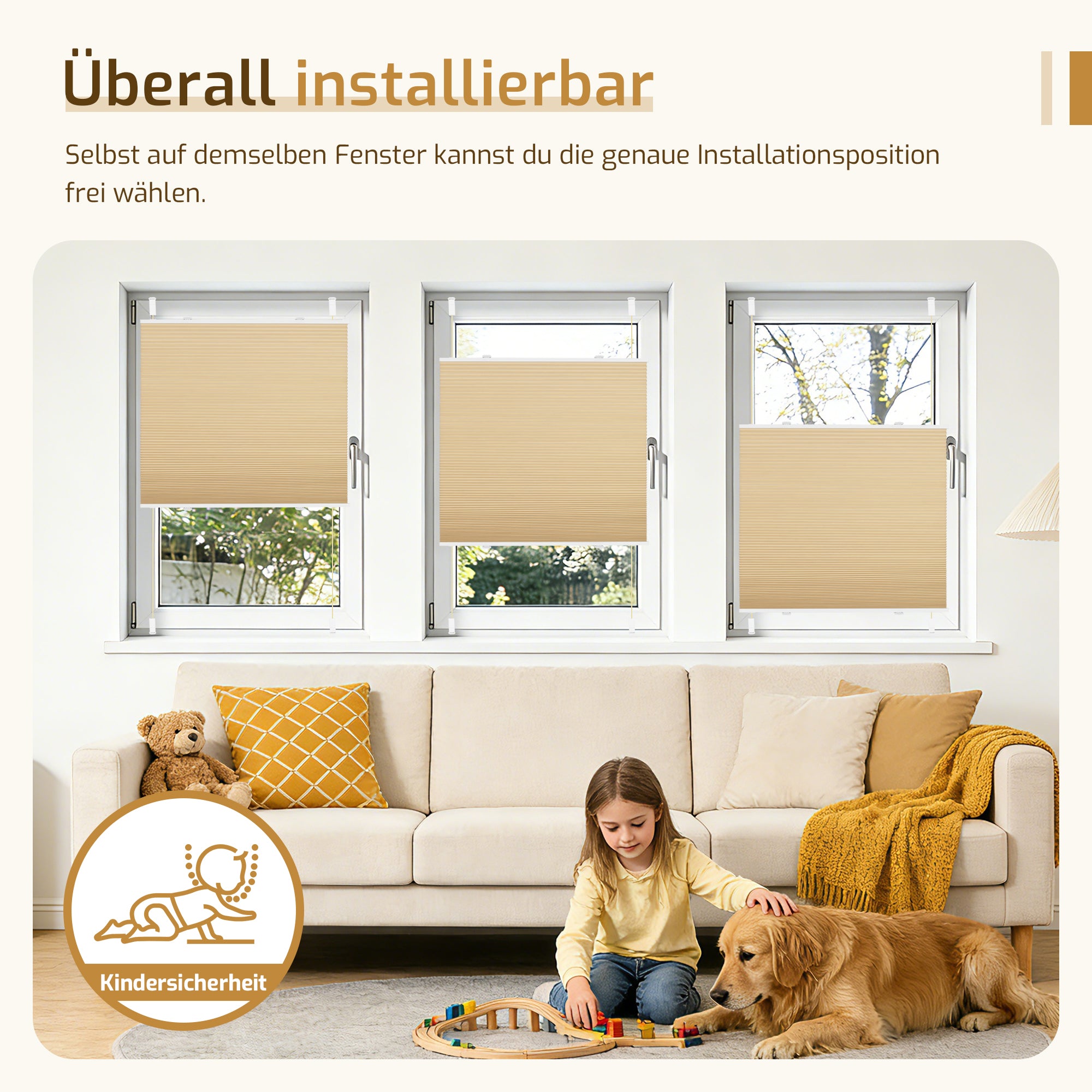 Verdunkelndes Wabenplissee Klemmfix ohne Bohren mit Thermo-Effekt –Weiß/Beige