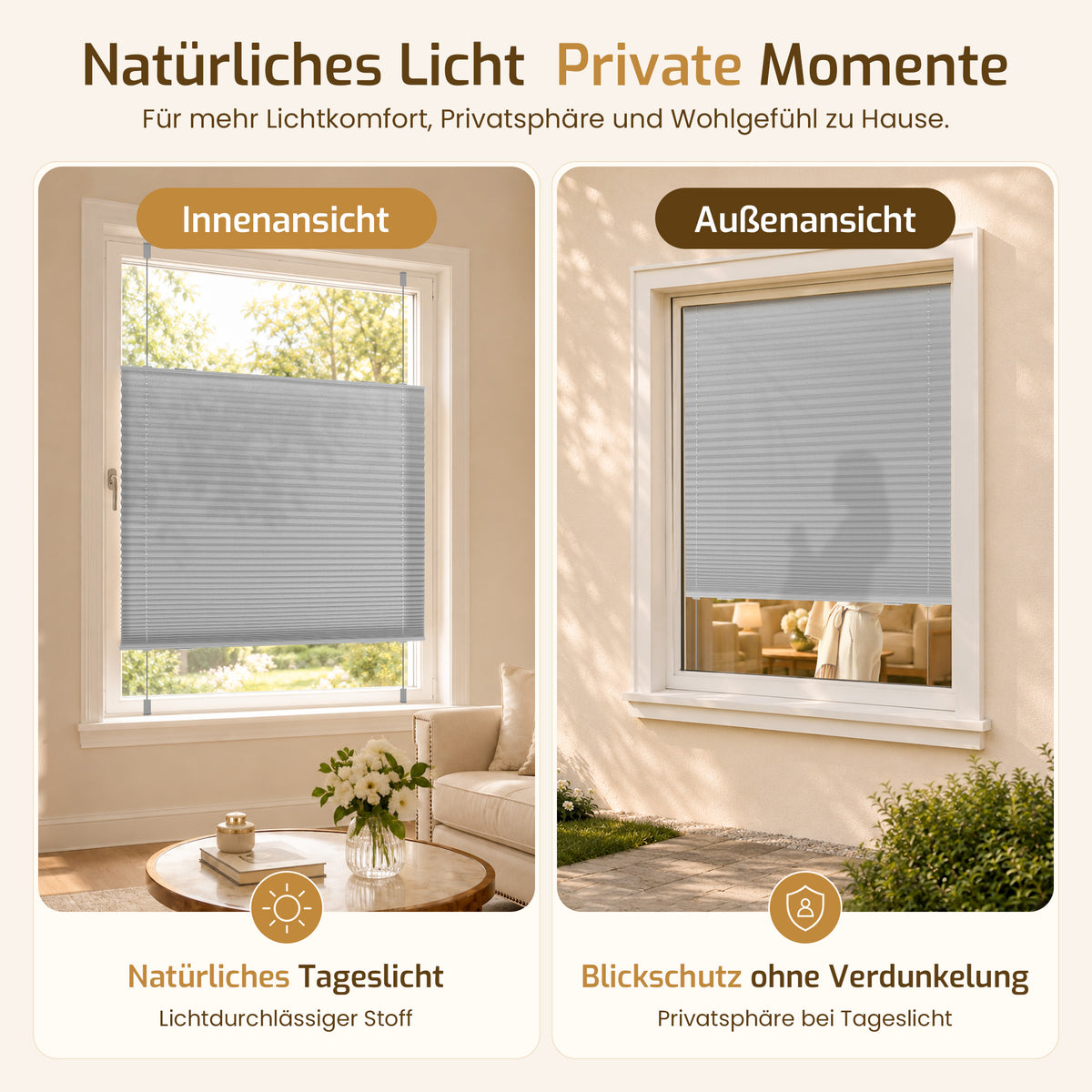 Lichtdurchlässiges Plissee Klemmfix ohne Bohren – Grau