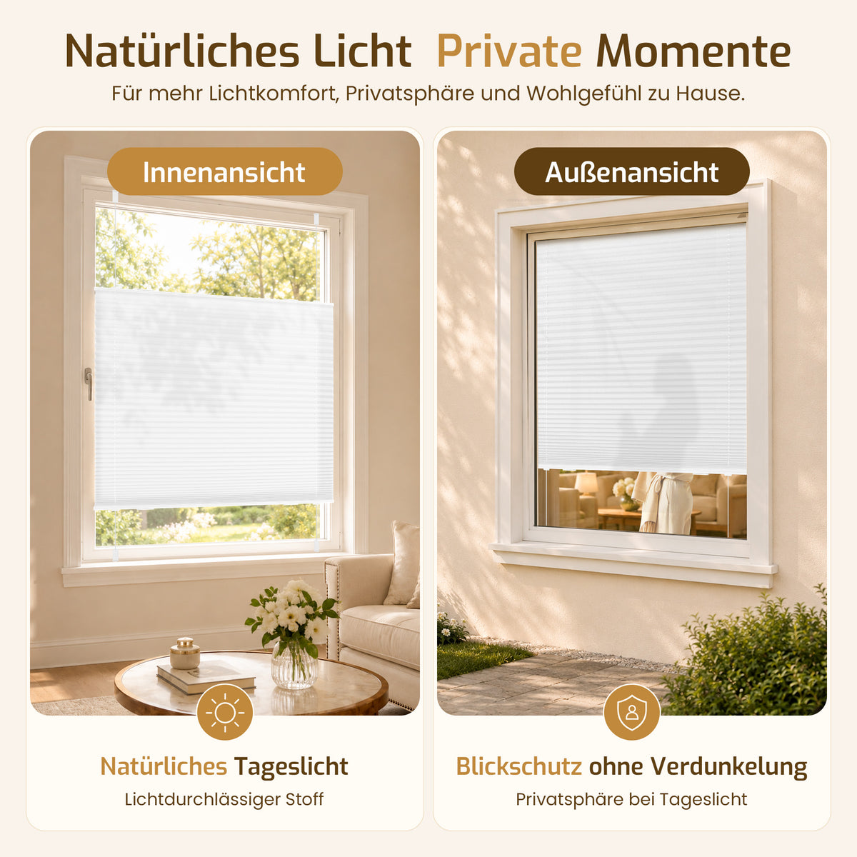 Lichtdurchlässiges Plissee Klemmfix ohne Bohren – Weiß