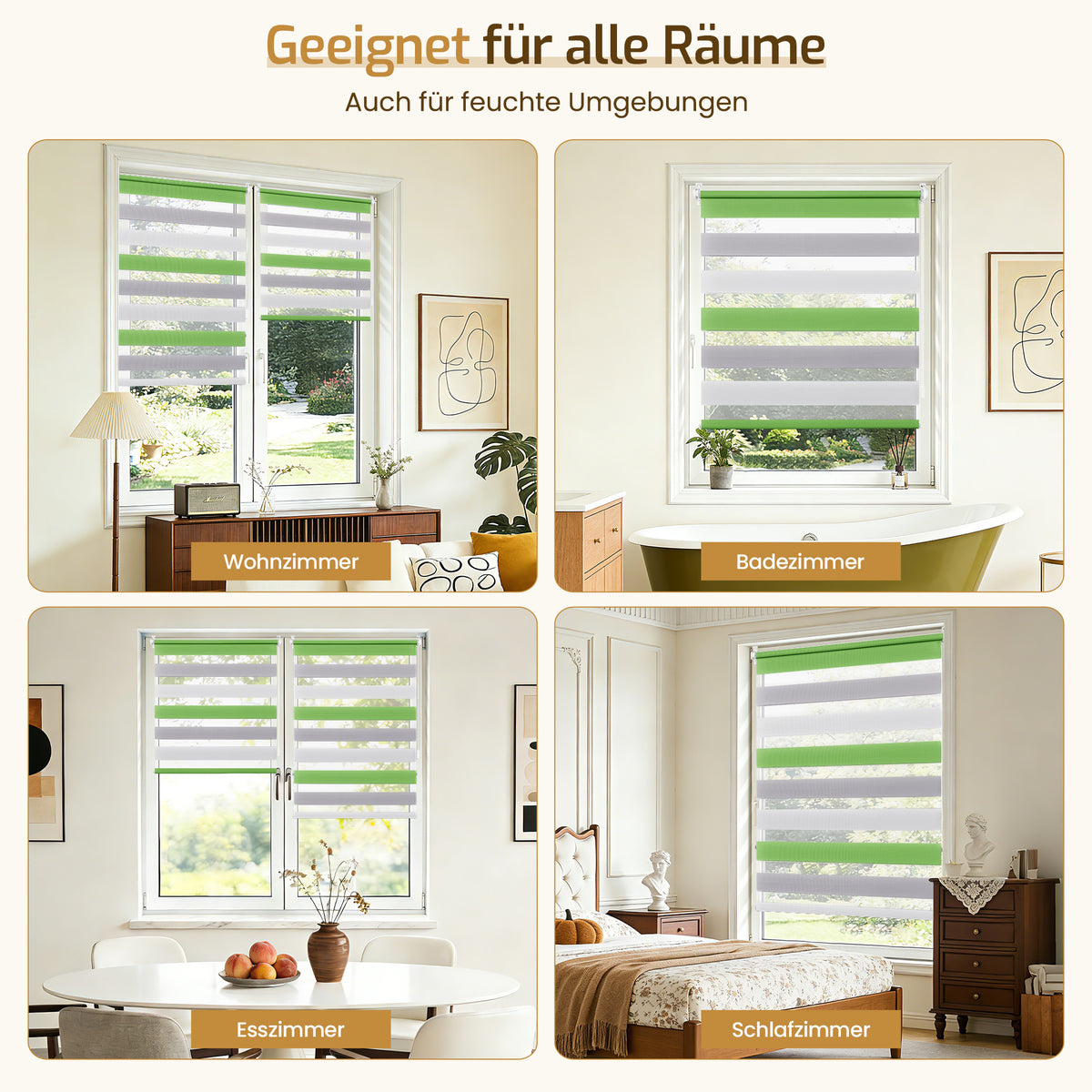 Doppelrollo Klemmfix ohne Bohren –Grün/Grau/Weiß