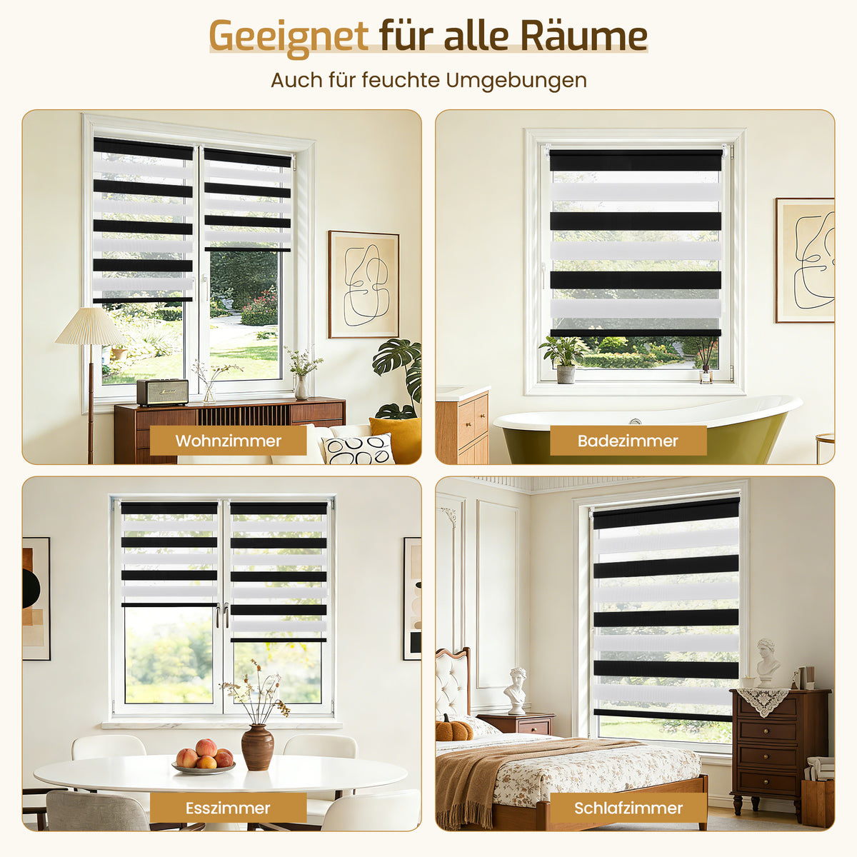 Doppelrollo Klemmfix ohne Bohren – Schwarz/Weiß